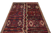 Girit Burgundy Geometric Wool Handmade Area Rug 5'2" x 6'6"