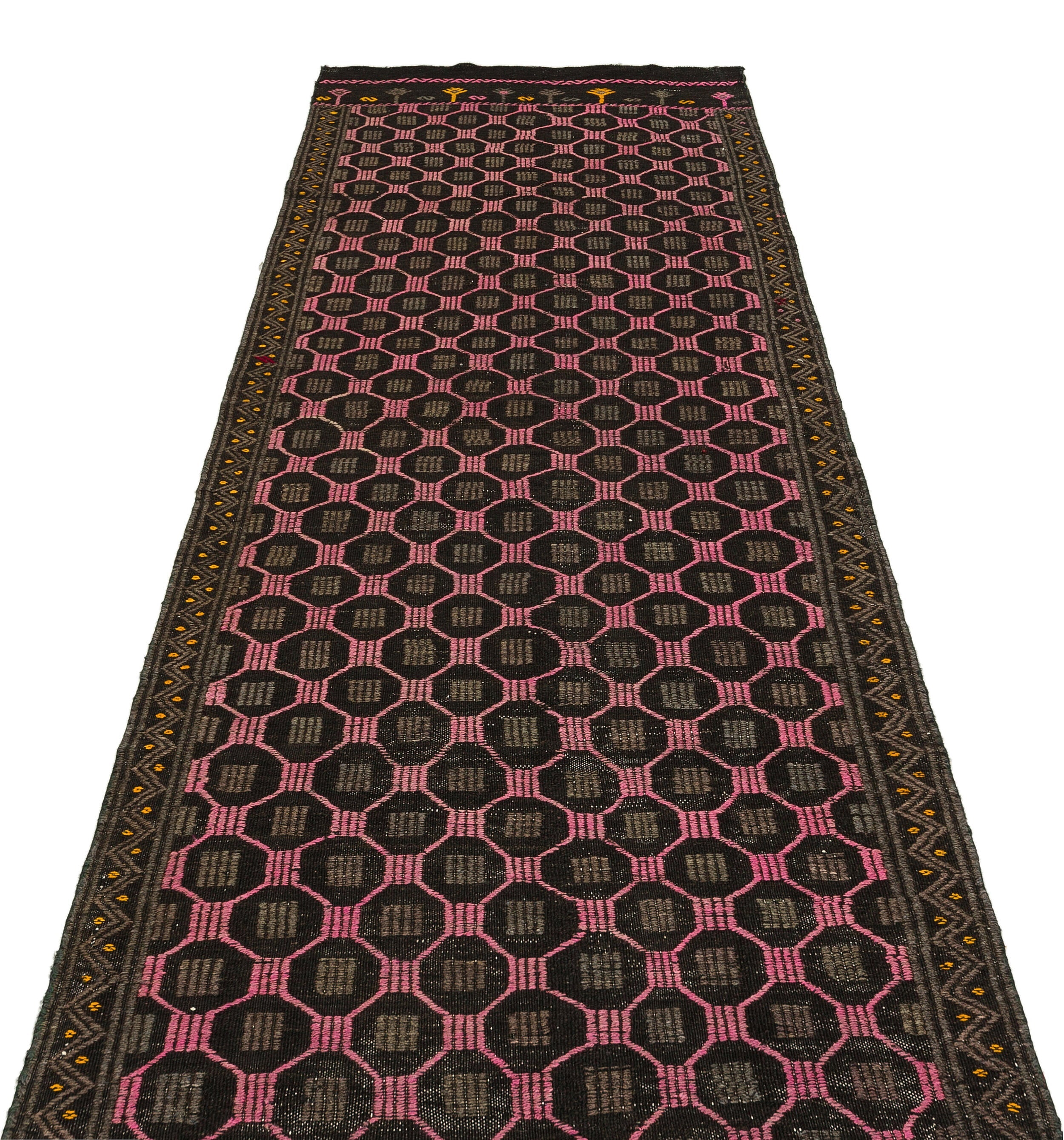 Girit Brown Geometric Wool Handmade Area Rug 3'7" x 9'9"