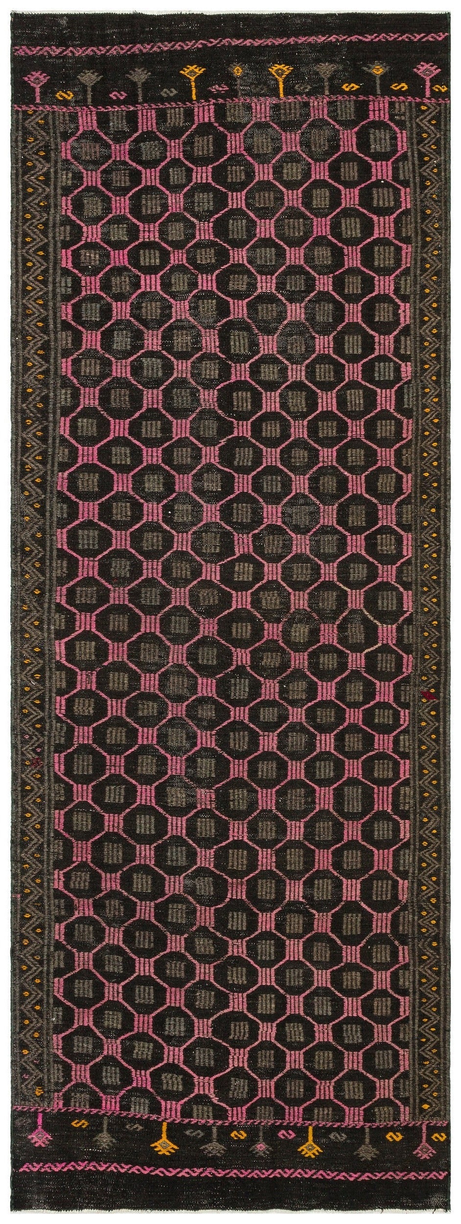 Girit Brown Geometric Wool Handmade Area Rug 3'7" x 9'9"