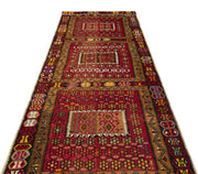 Girit Brown Geometric Wool Handmade Area Rug 4'7" x 10'10"