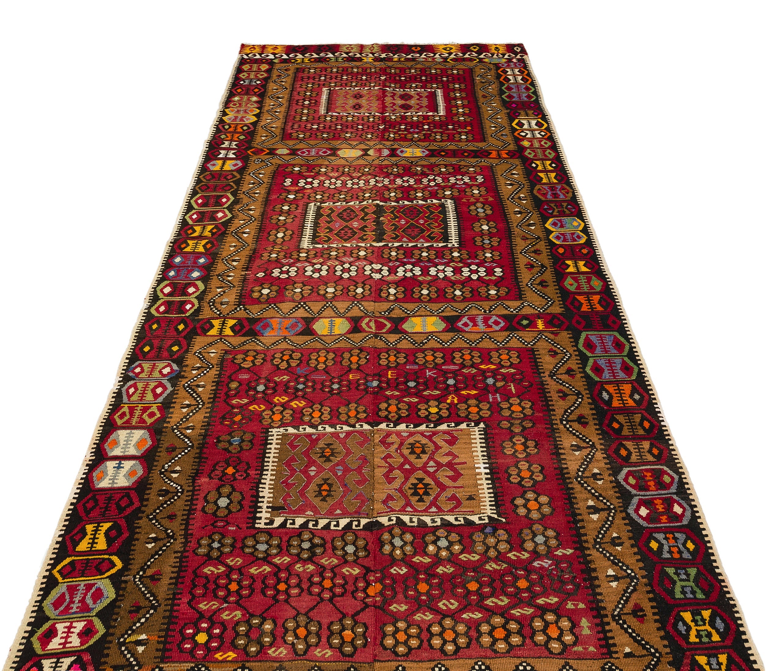 Girit Brown Geometric Wool Handmade Area Rug 4'7" x 10'10"