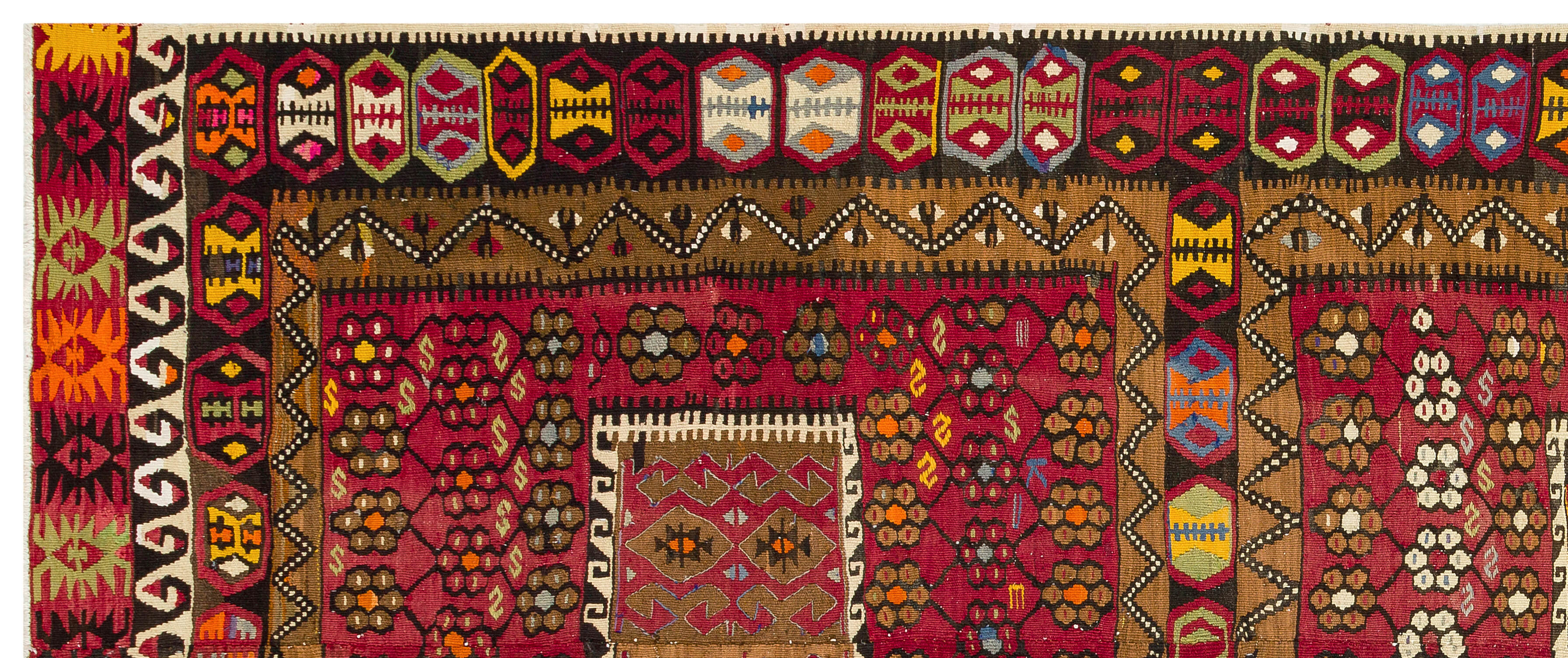 Girit Brown Geometric Wool Handmade Area Rug 4'7" x 10'10"