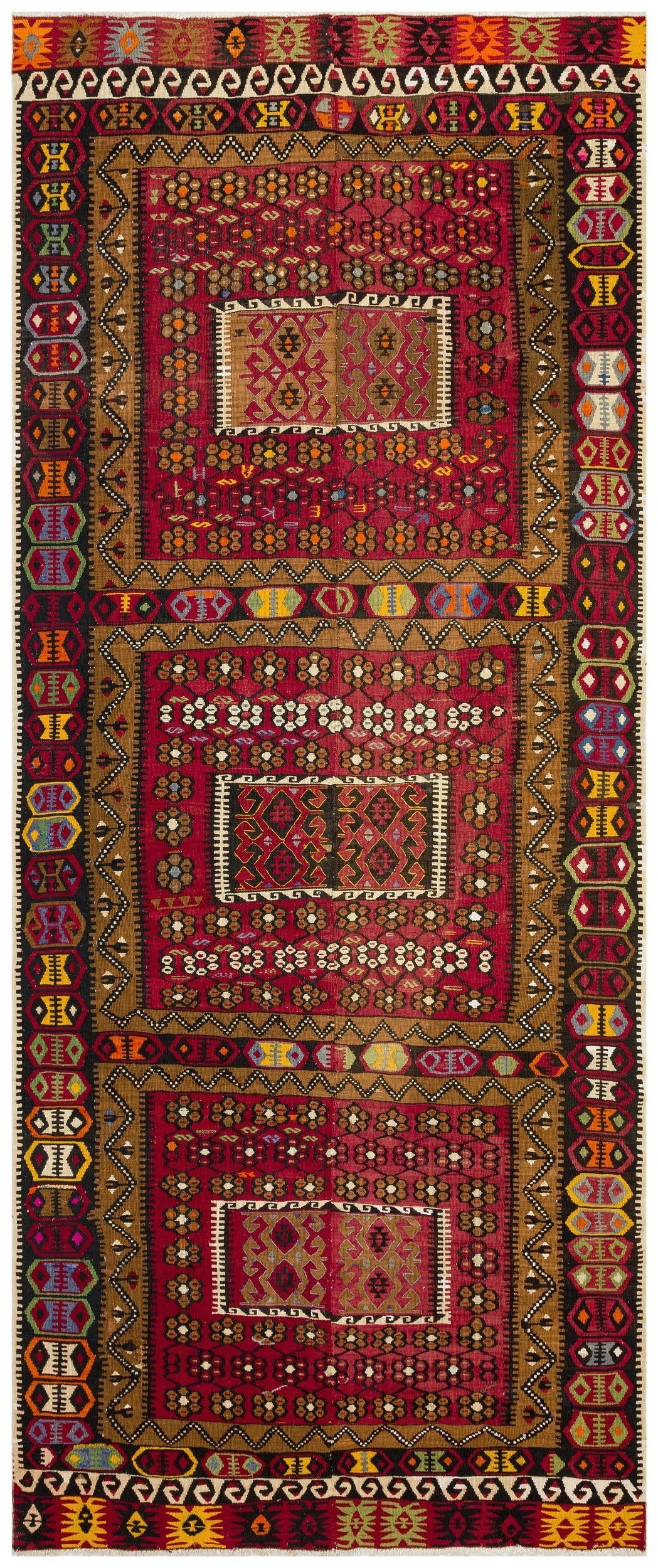 Girit Brown Geometric Wool Handmade Area Rug 4'7" x 10'10"