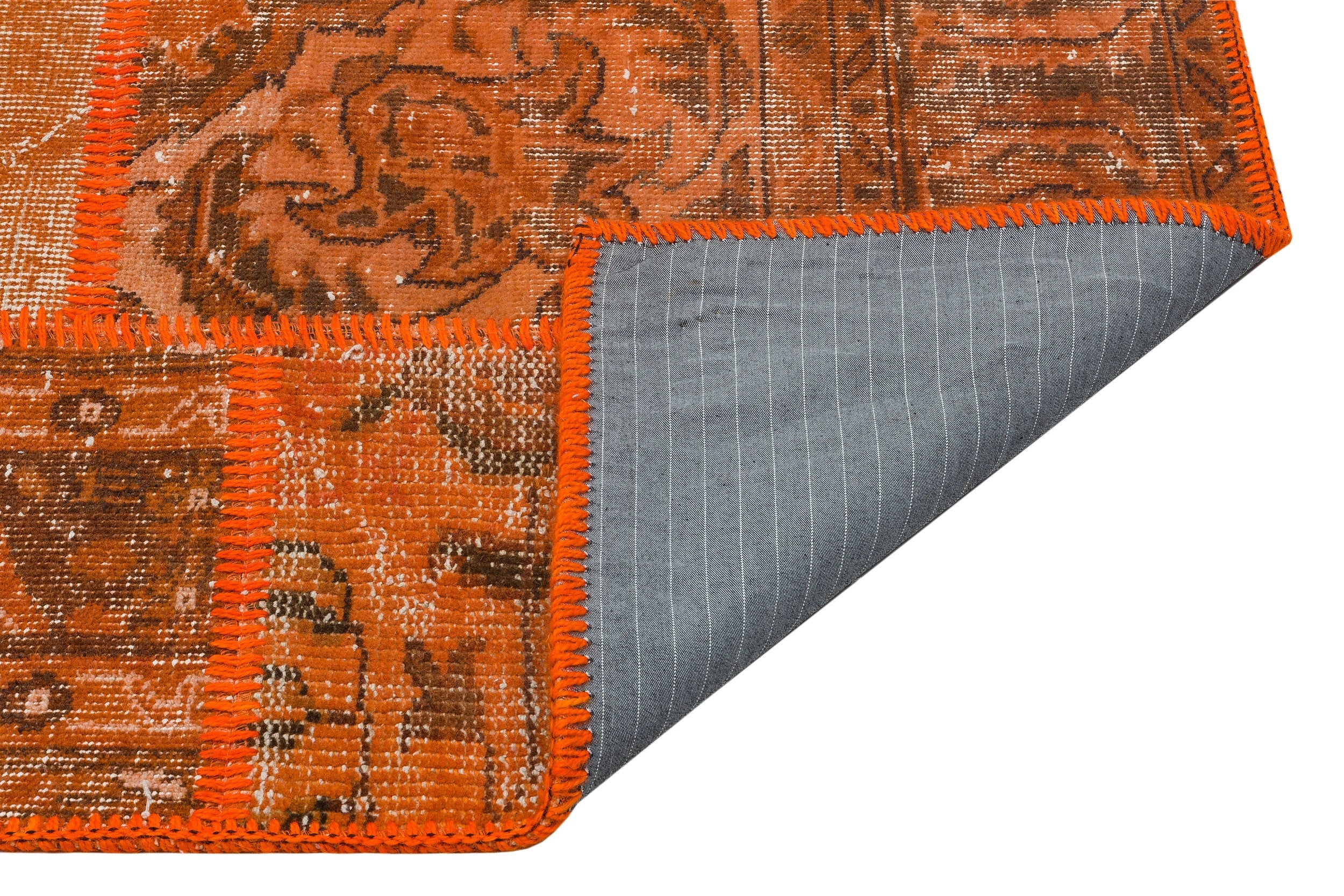 Iskece Orange Vintage Wool Handmade Area Rug 4'0" x 5'11"
