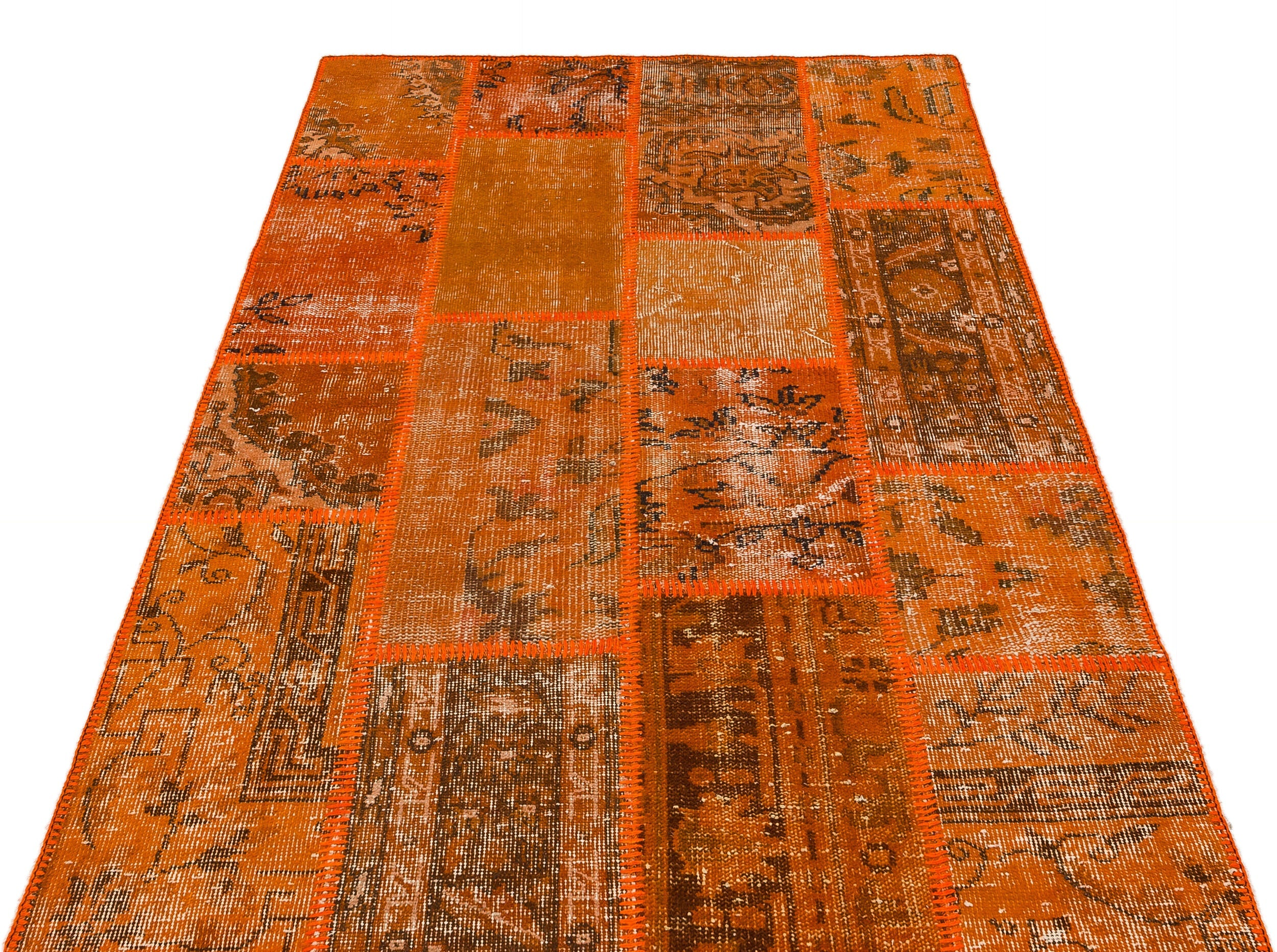 Iskece Orange Vintage Wool Handmade Area Rug 4'0" x 5'11"