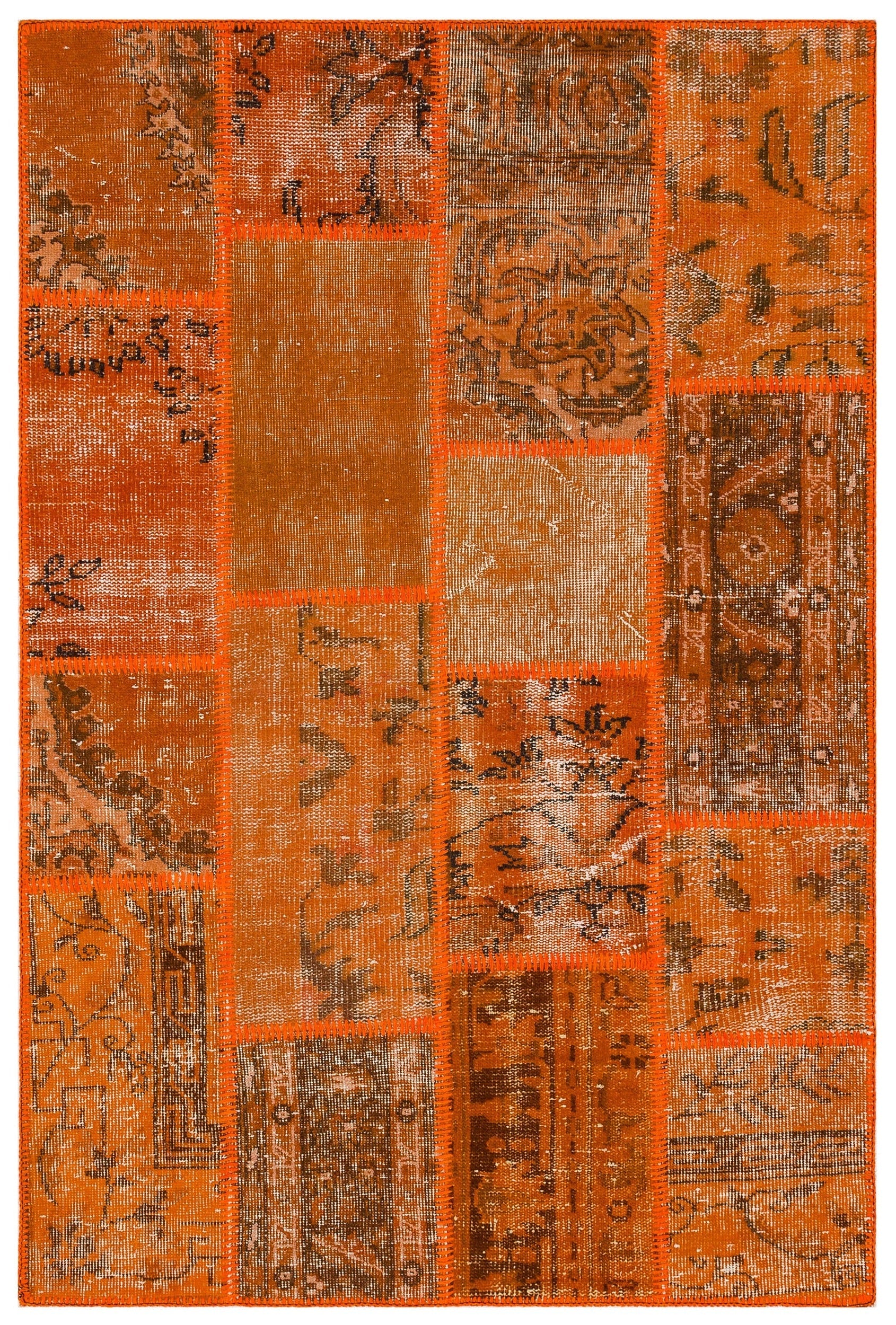 Iskece Orange Vintage Wool Handmade Area Rug 4'0" x 5'11"