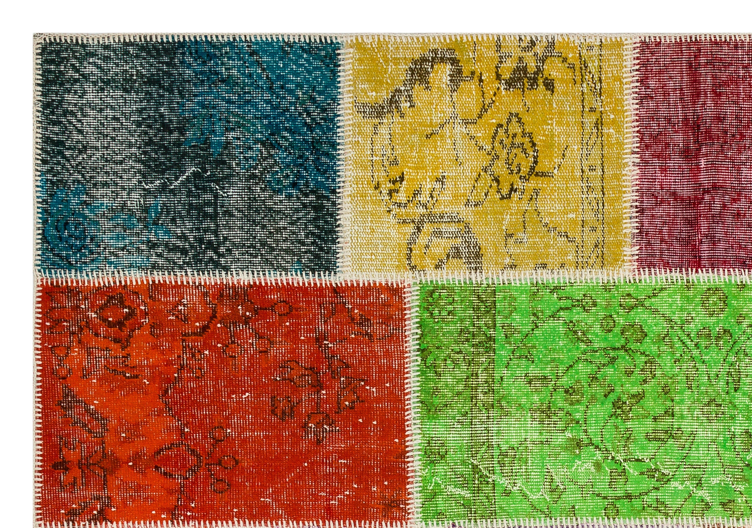 Iskece 36500 Beige Patchwork Wool Handmade Area Rug 5'3" x 7'7"