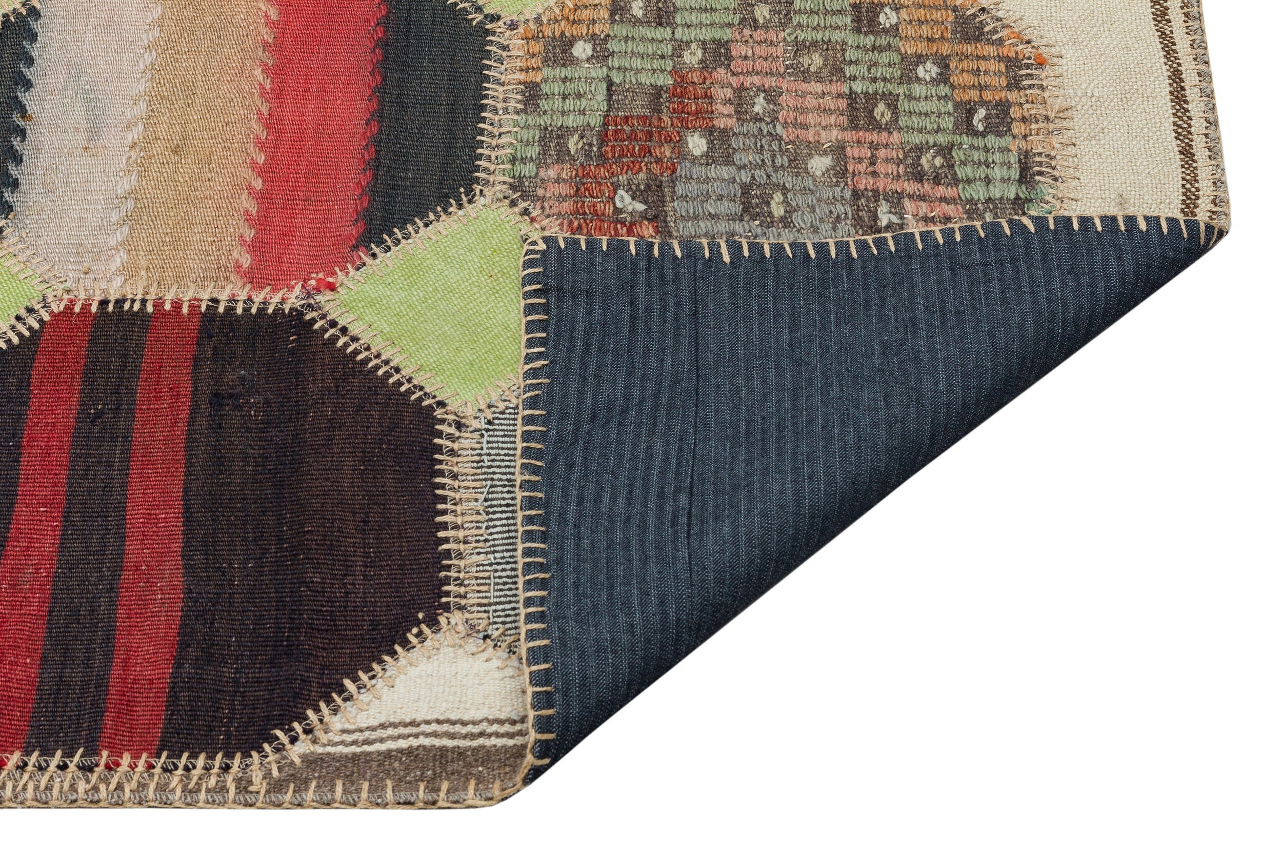 Iskece 36506 Beige Patchwork Wool Handmade Area Rug 5'3" x 7'7"