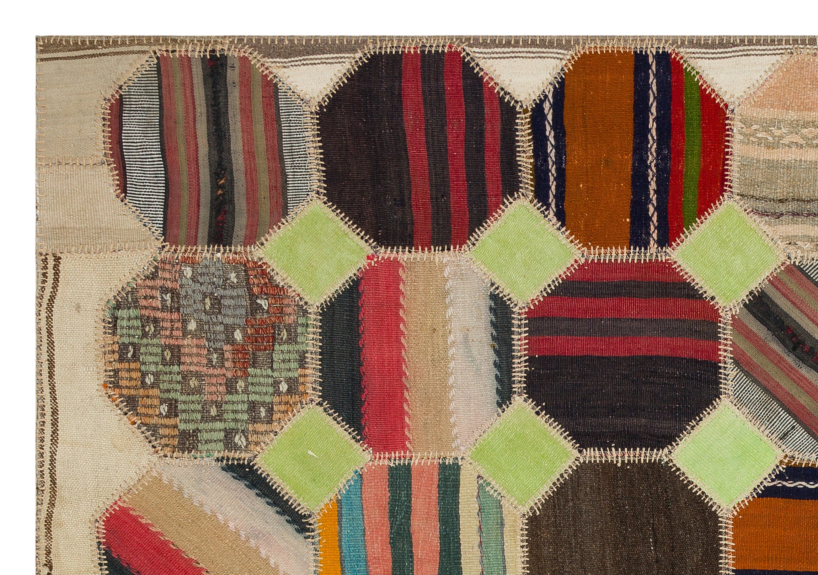 Iskece 36506 Beige Patchwork Wool Handmade Area Rug 5'3" x 7'7"
