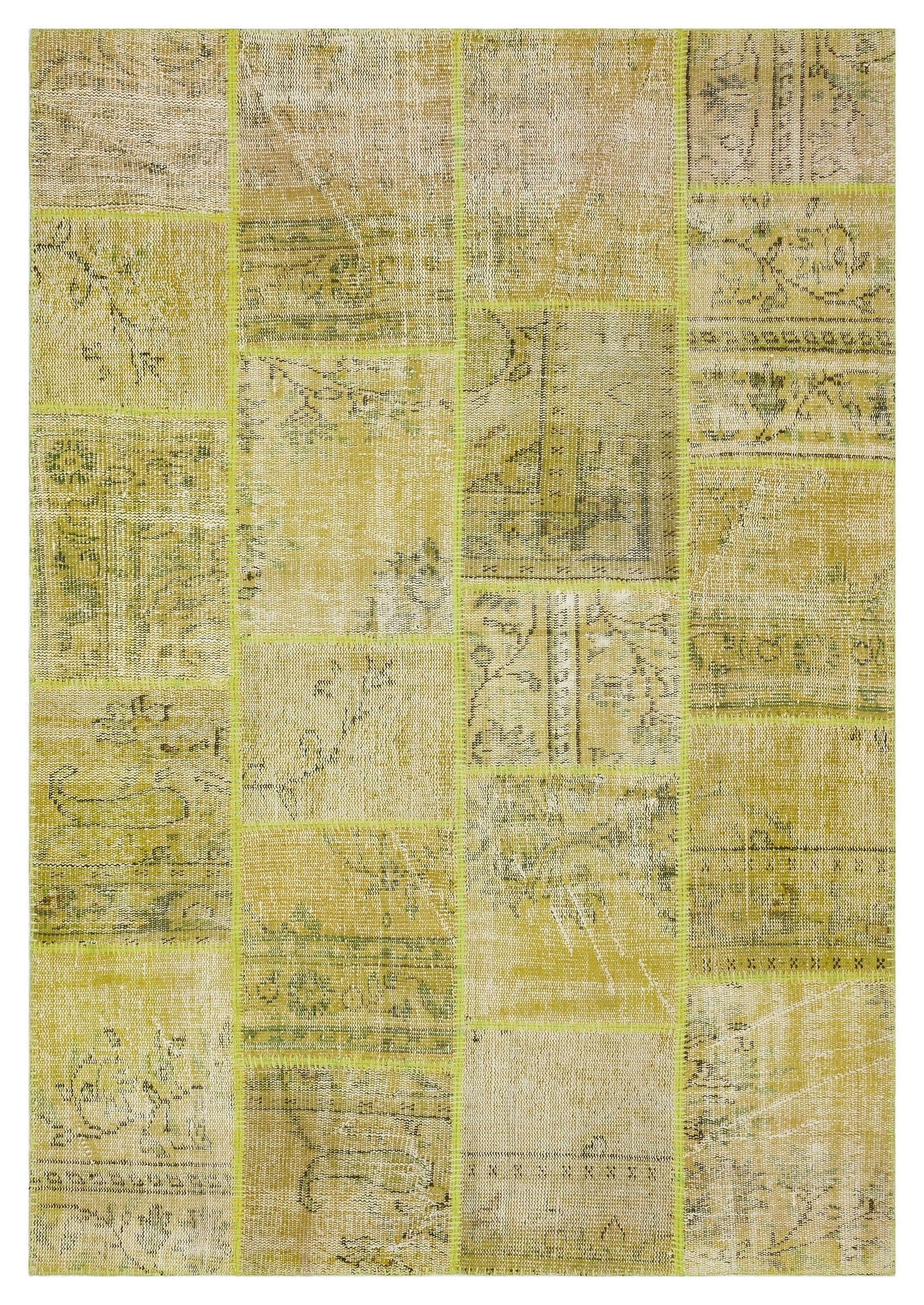 Iskece 36508 Yellow Vintage Wool Handmade Area Rug 5'3" x 7'7"