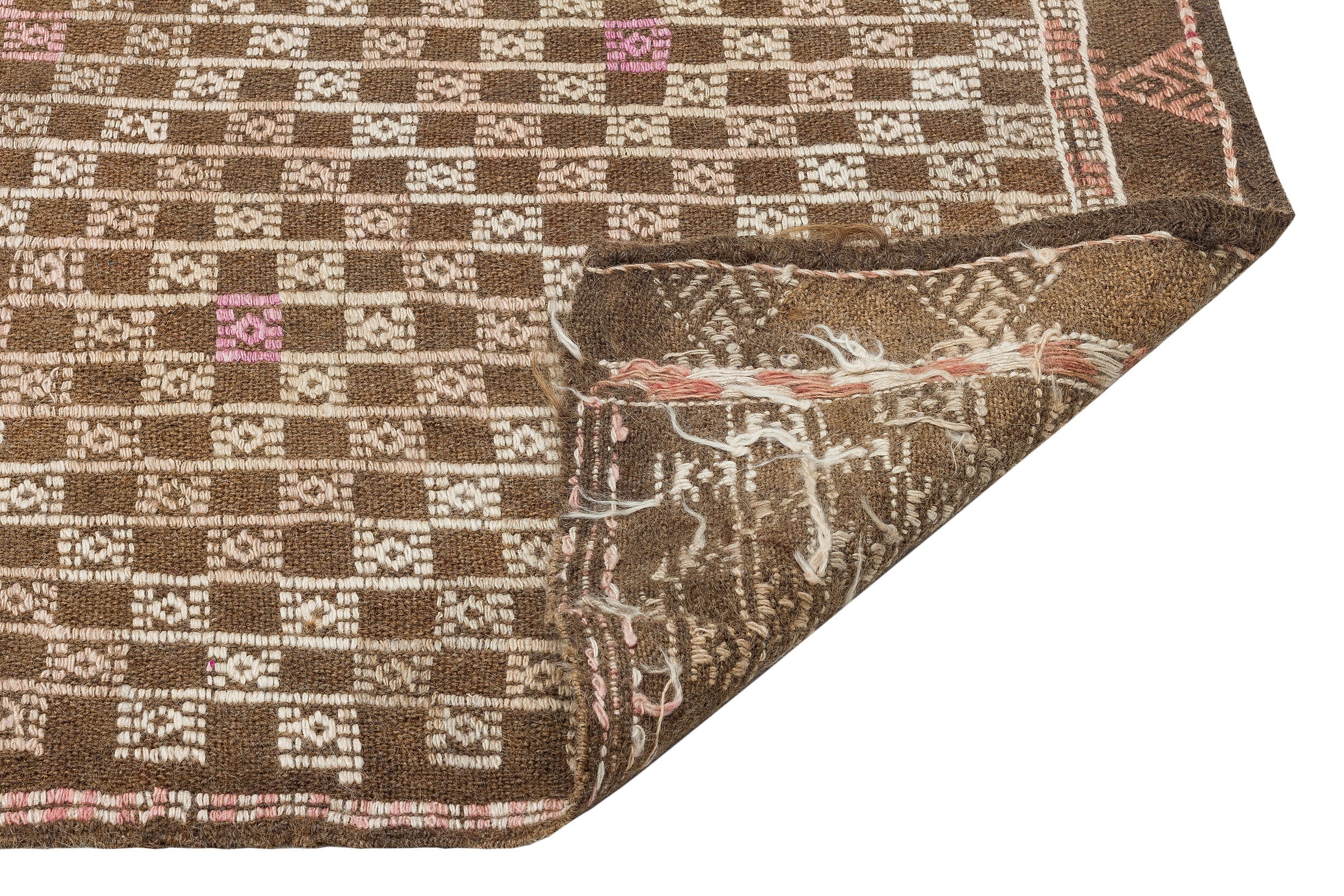 Girit Brown Geometric Wool Handmade Area Rug 4'10" x 8'8"