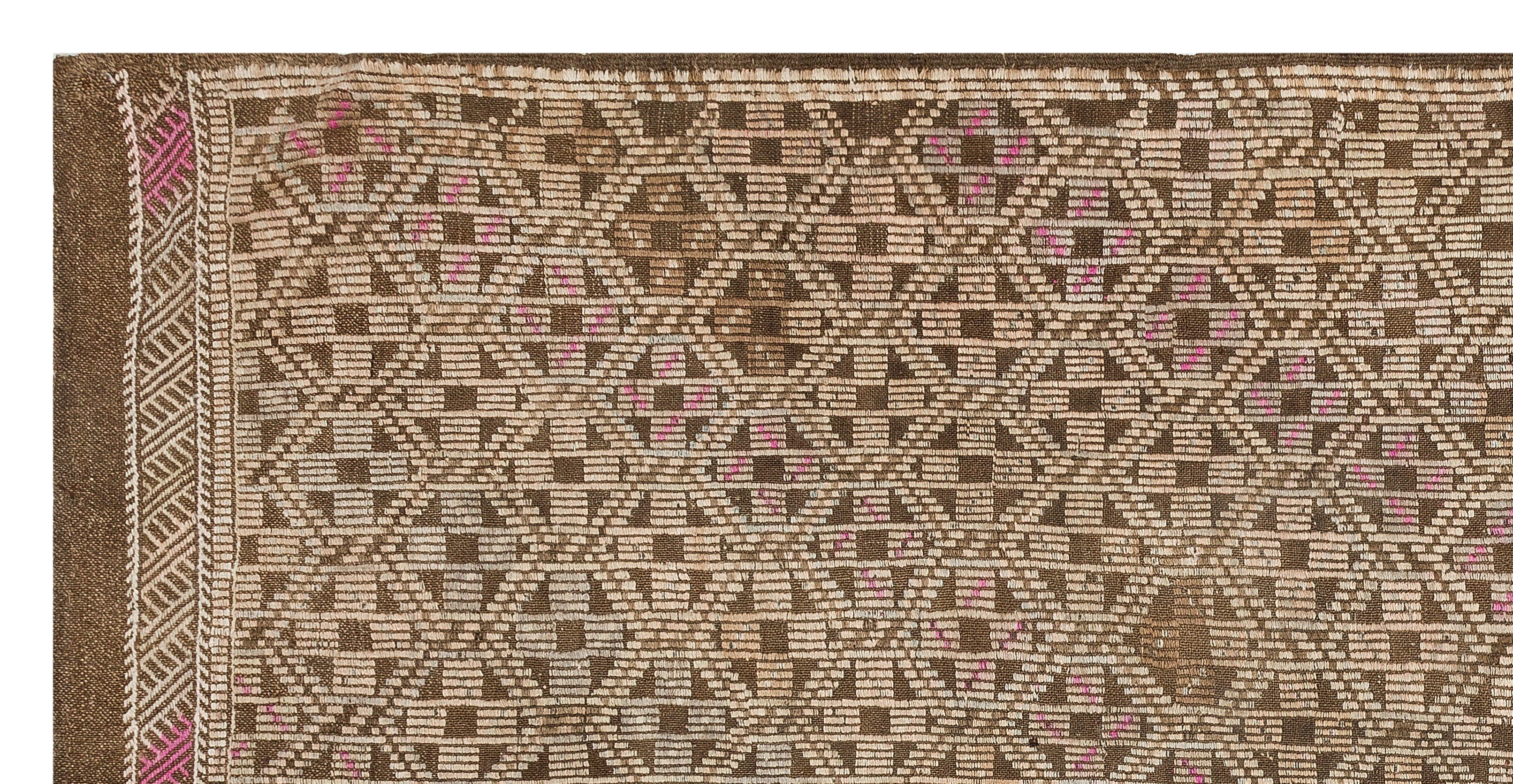 Girit Brown Geometric Wool Handmade Area Rug 5'1" x 9'0"