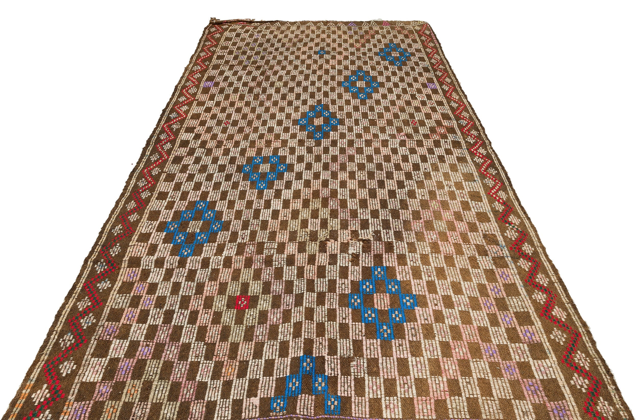 Girit Brown Geometric Wool Handmade Area Rug 5'9" x 9'1"