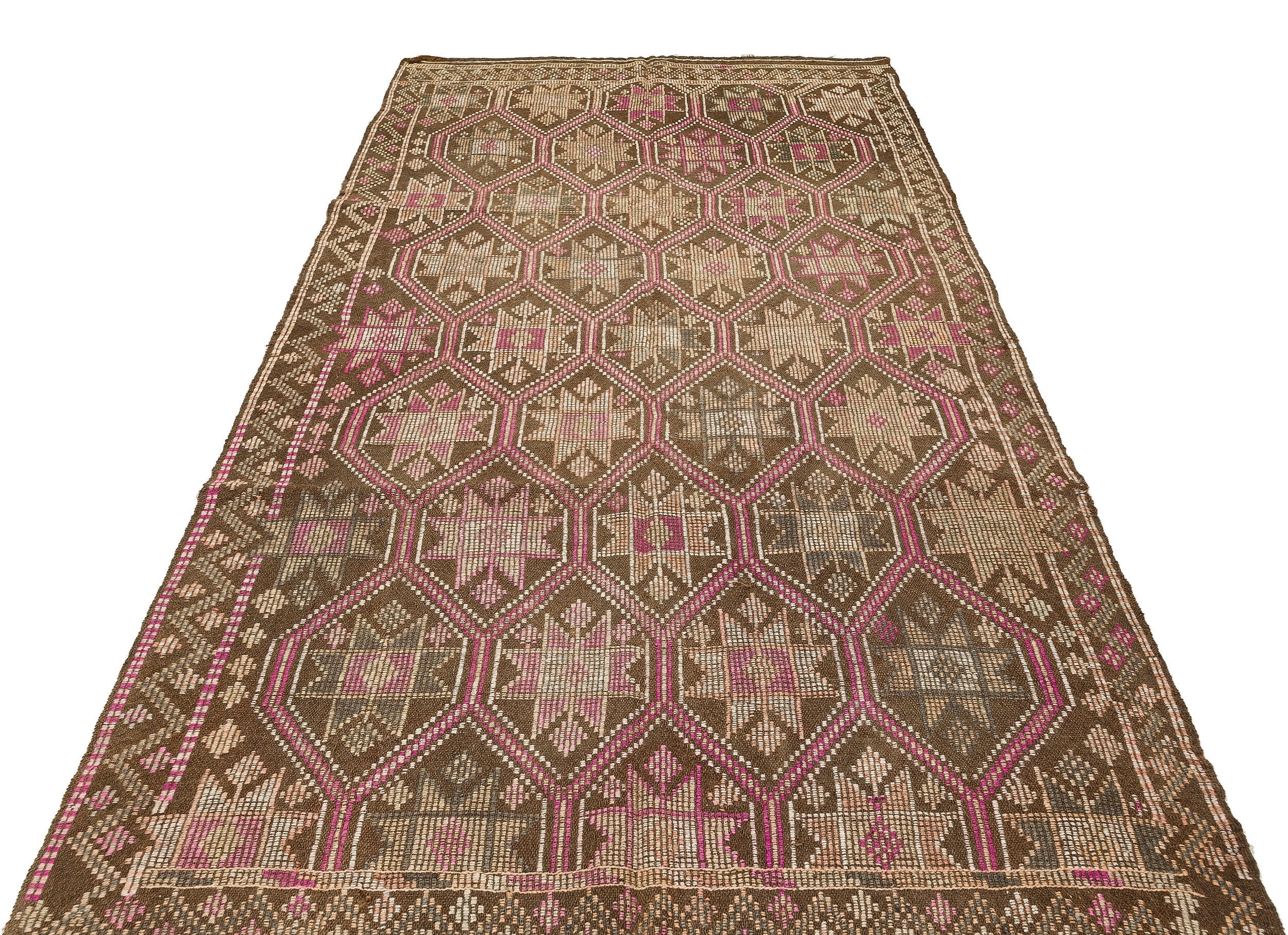 Girit Brown Geometric Wool Handmade Area Rug 5'2" x 9'5"
