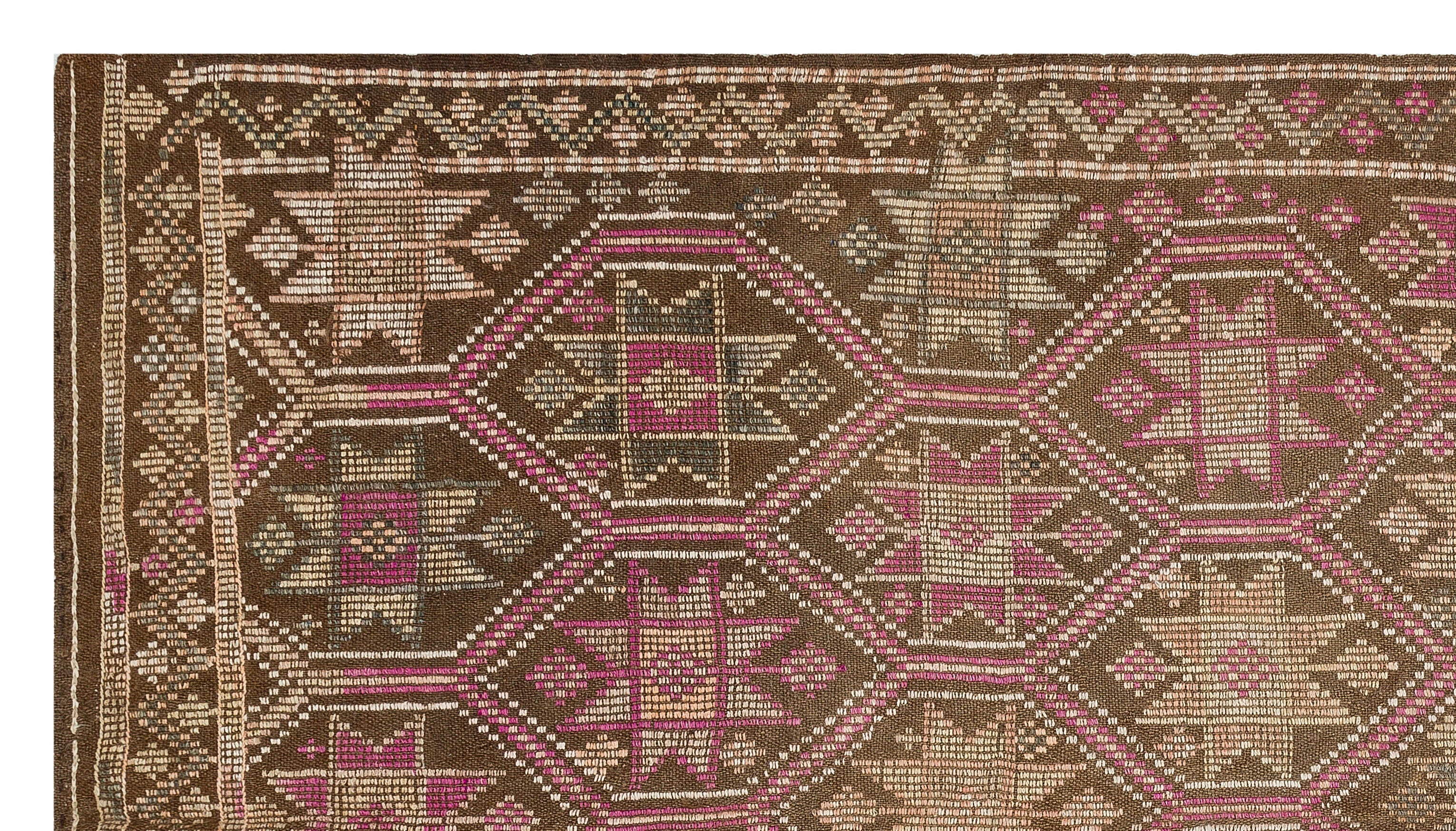 Girit Brown Geometric Wool Handmade Area Rug 5'2" x 9'5"