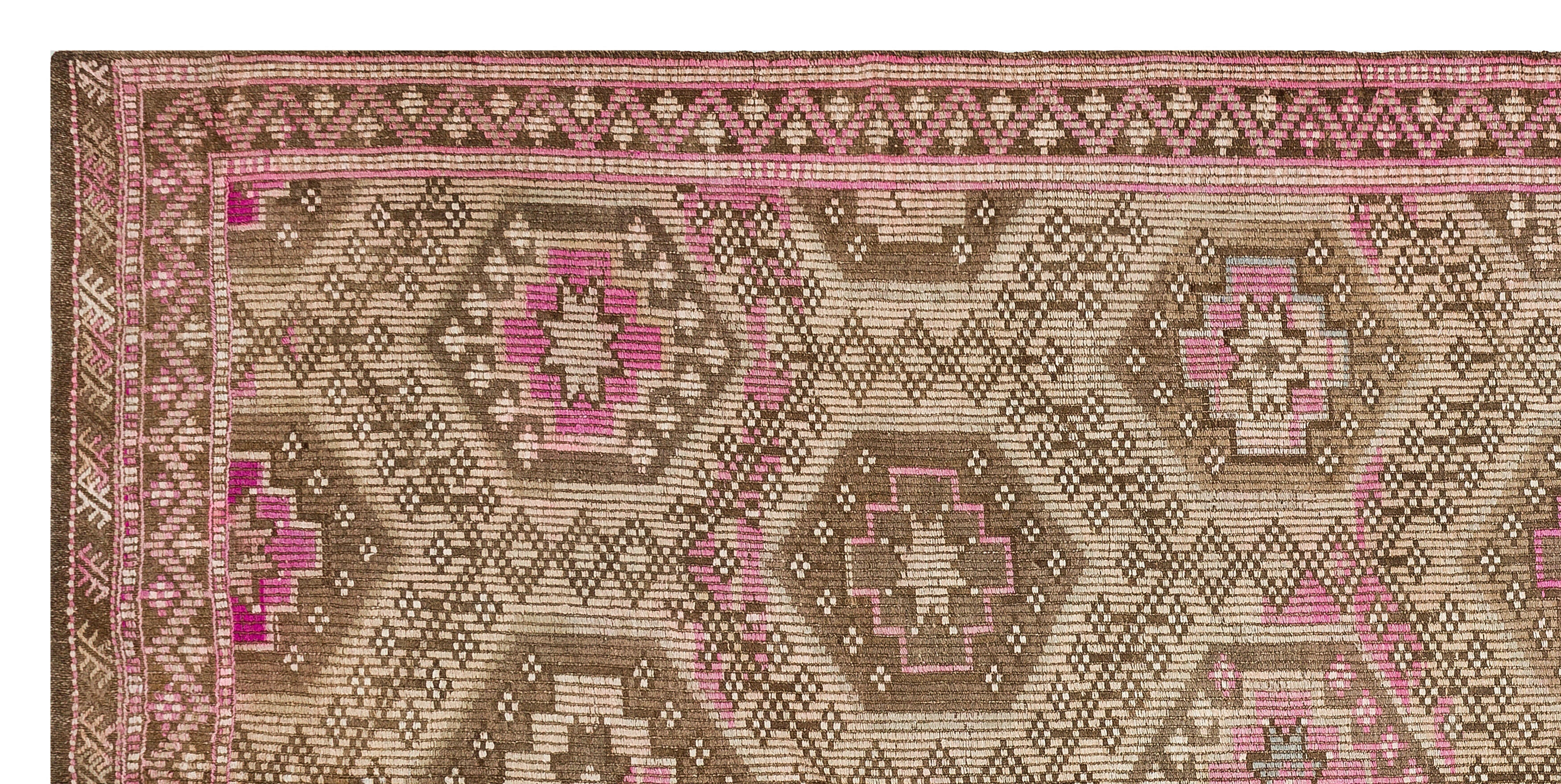 Girit Brown Geometric Wool Handmade Area Rug 5'1" x 10'4"