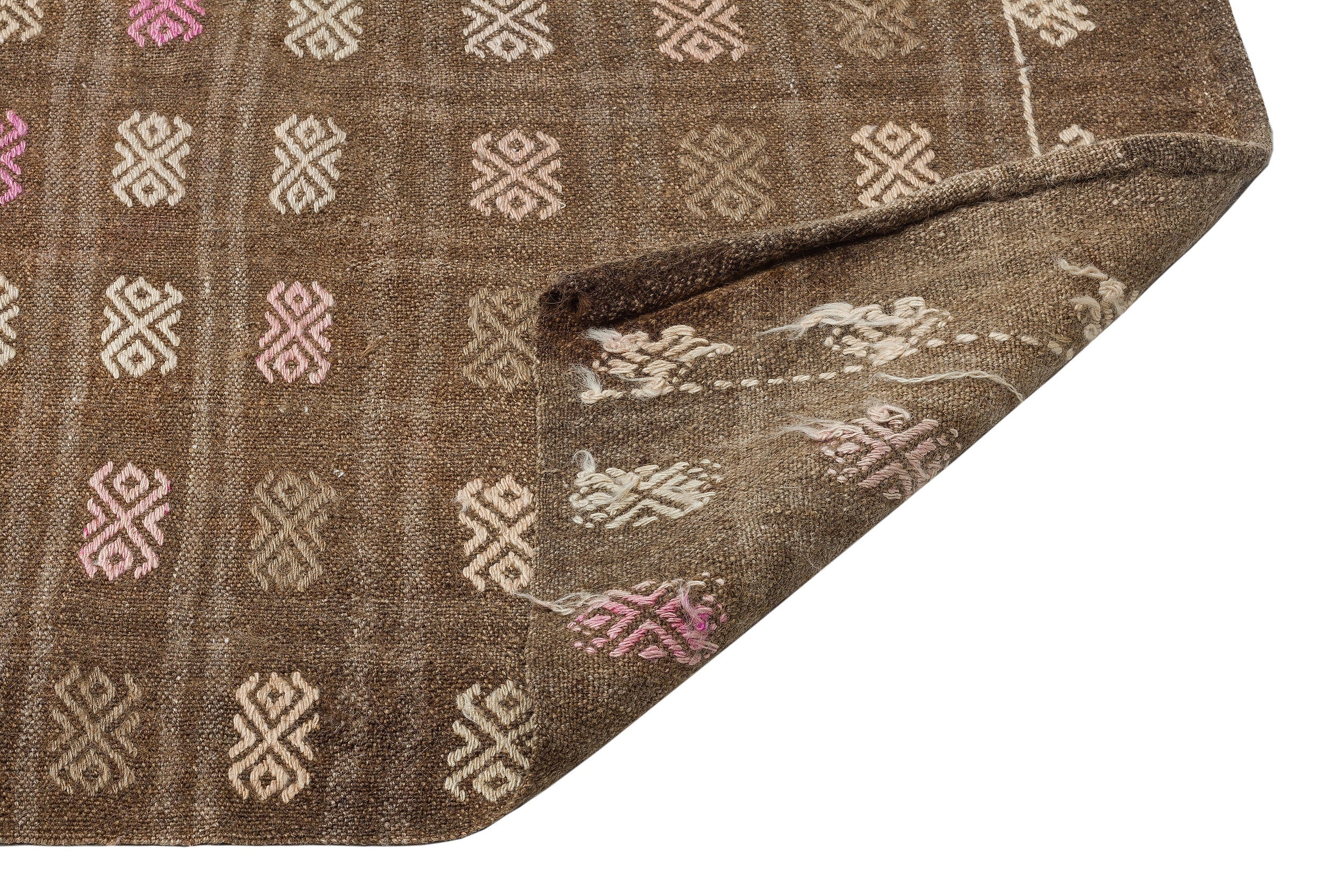 Girit Brown Geometric Wool Handmade Area Rug 5'0" x 8'11"