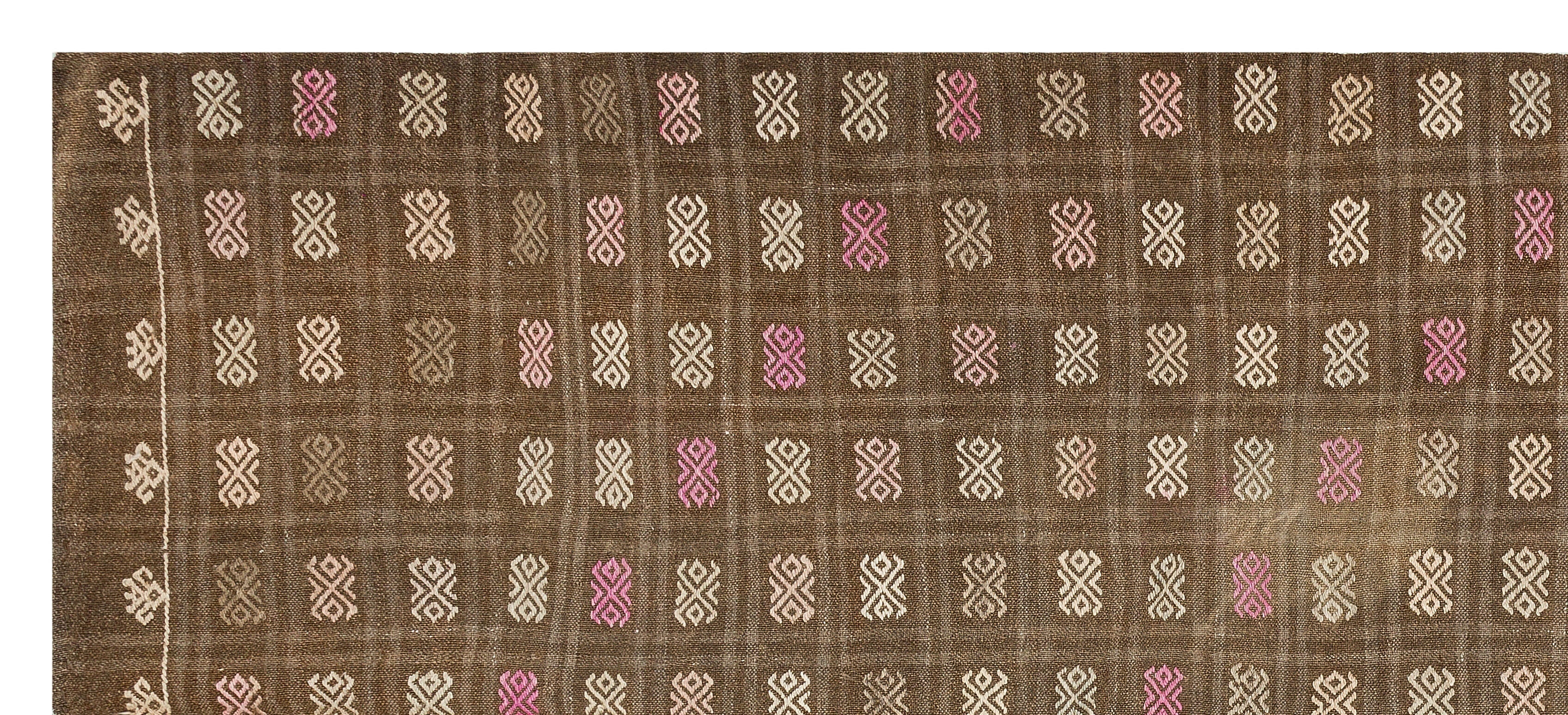 Girit Brown Geometric Wool Handmade Area Rug 5'0" x 8'11"