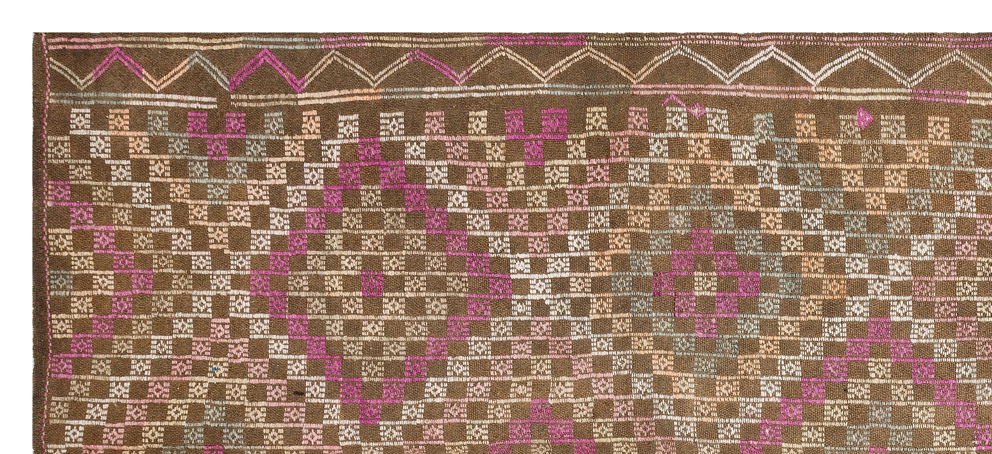 Girit Brown Geometric Wool Handmade Area Rug 5'1" x 8'11"