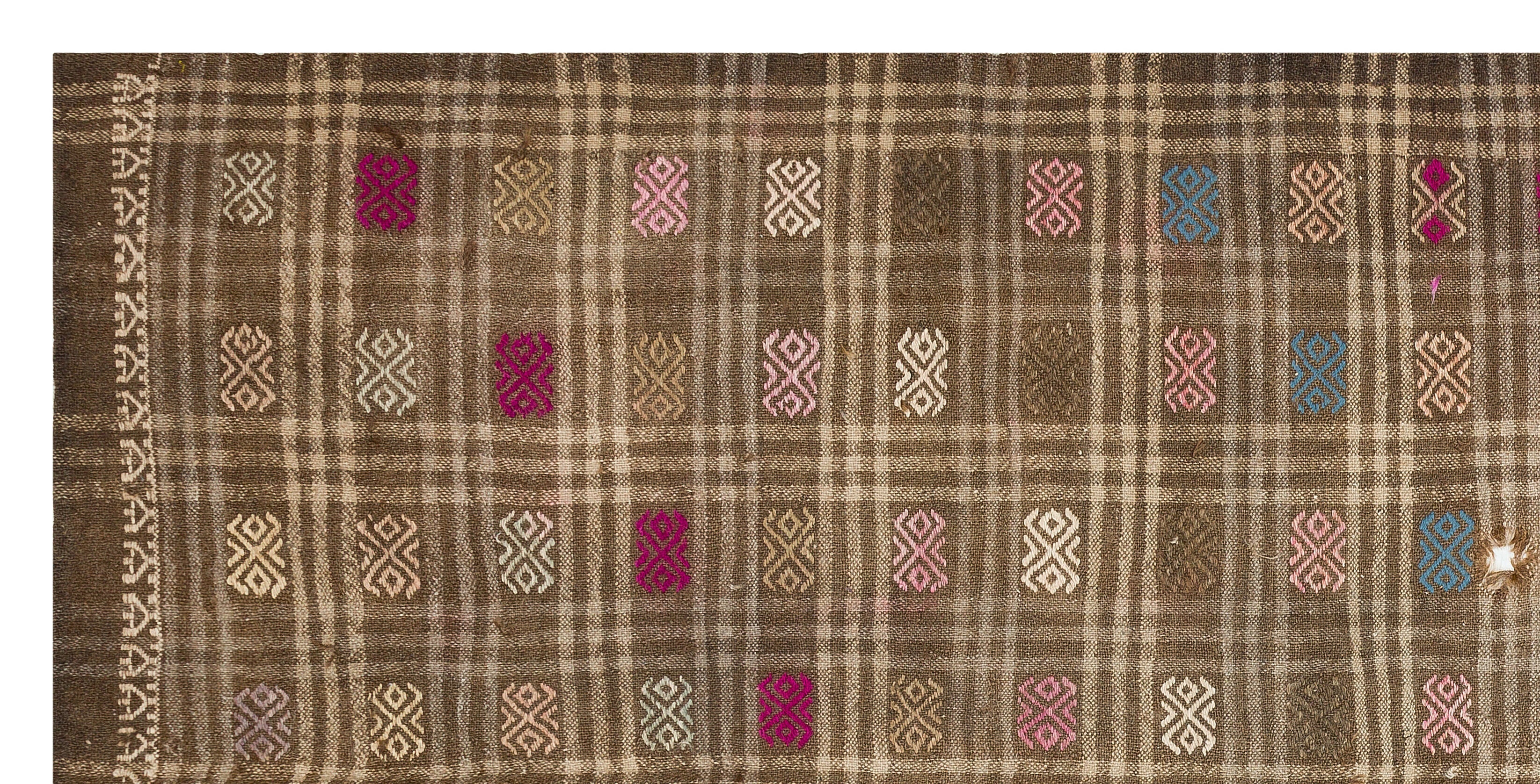 Girit Brown Geometric Wool Handmade Area Rug 5'10" x 8'0"