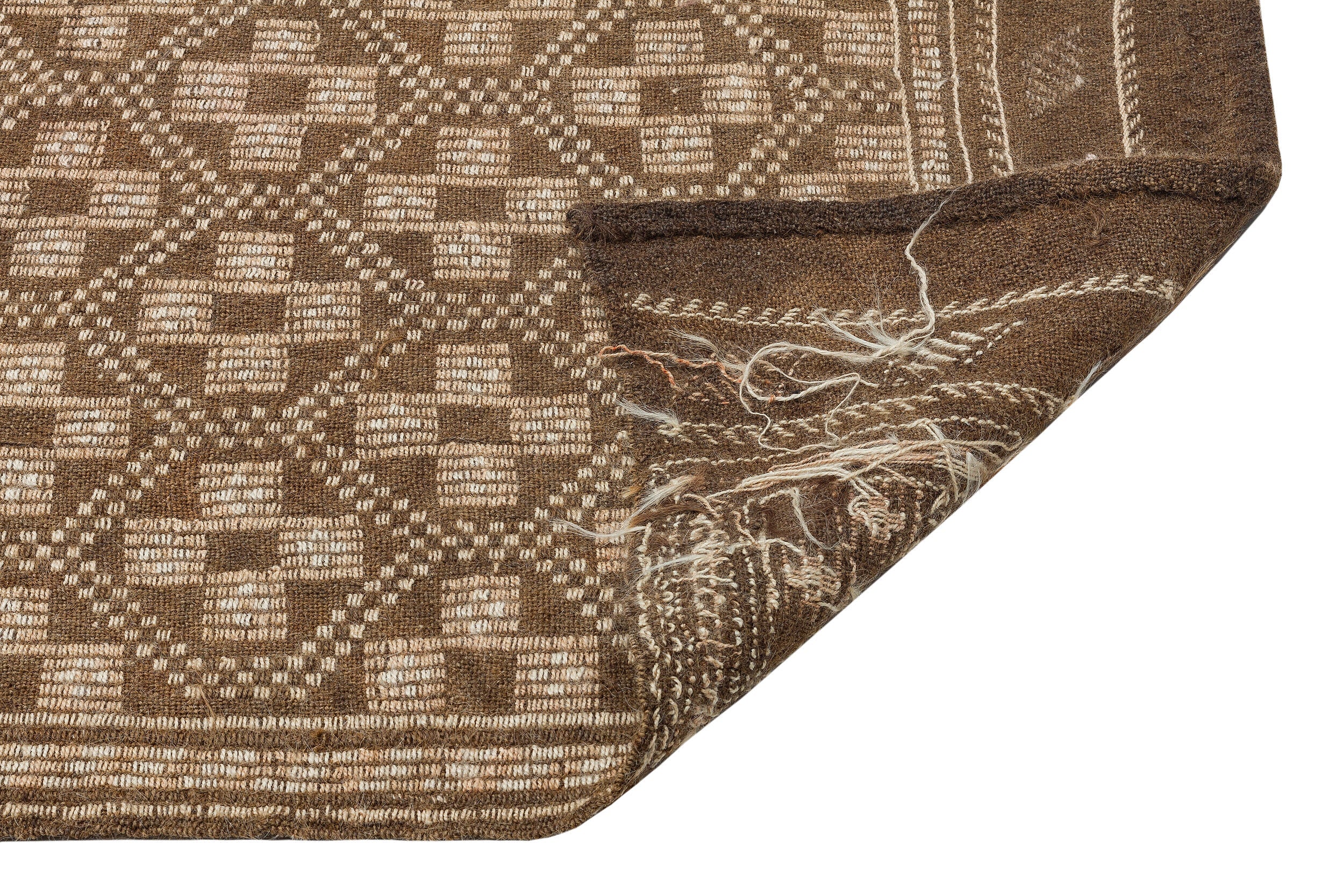 Girit Brown Geometric Wool Handmade Area Rug 4'3" x 13'1"