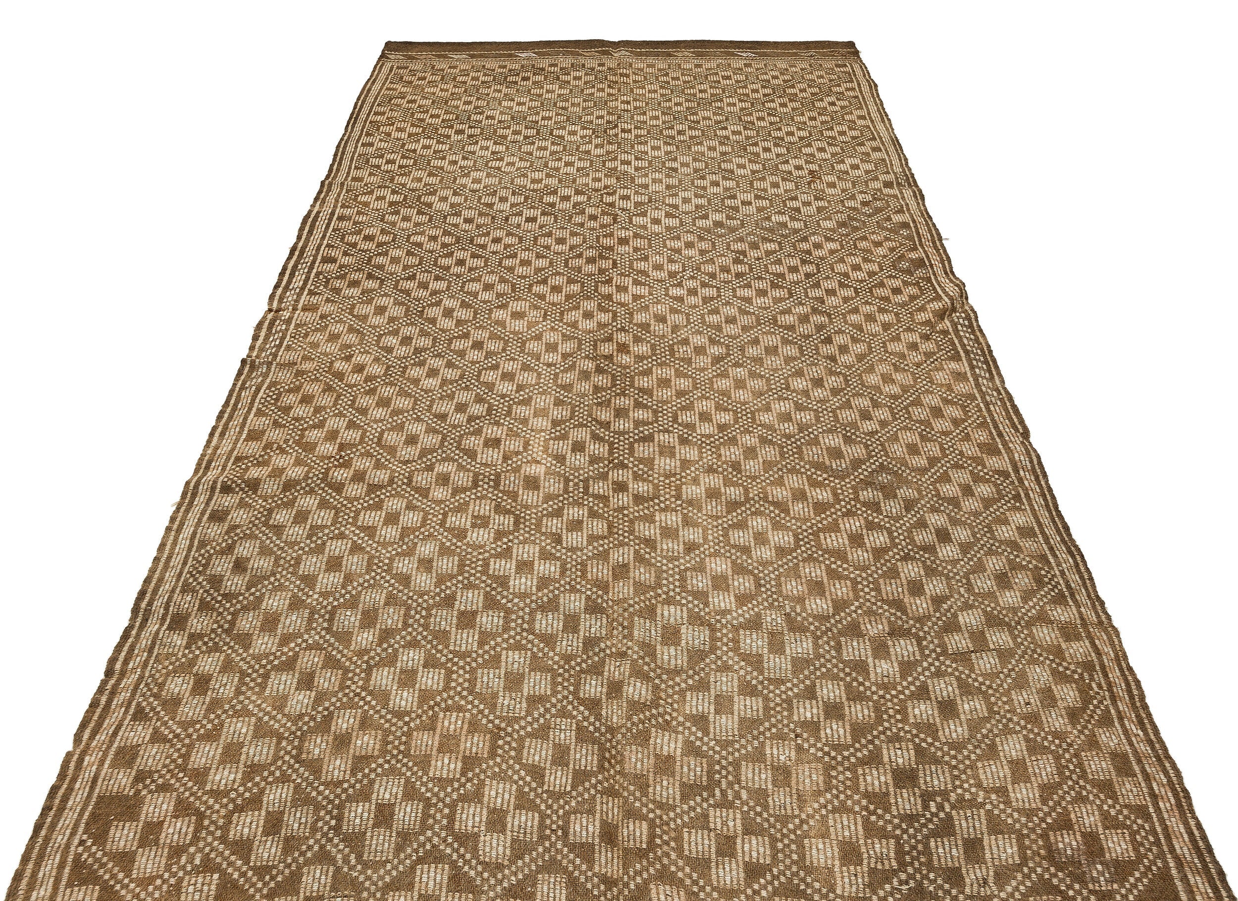 Girit Brown Geometric Wool Handmade Area Rug 4'3" x 13'1"
