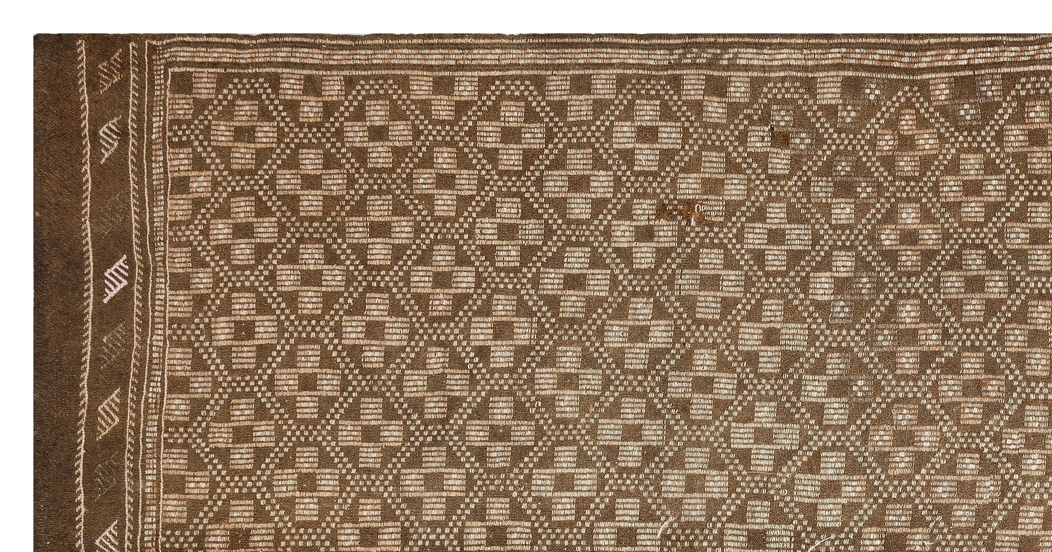Girit Brown Geometric Wool Handmade Area Rug 4'3" x 13'1"