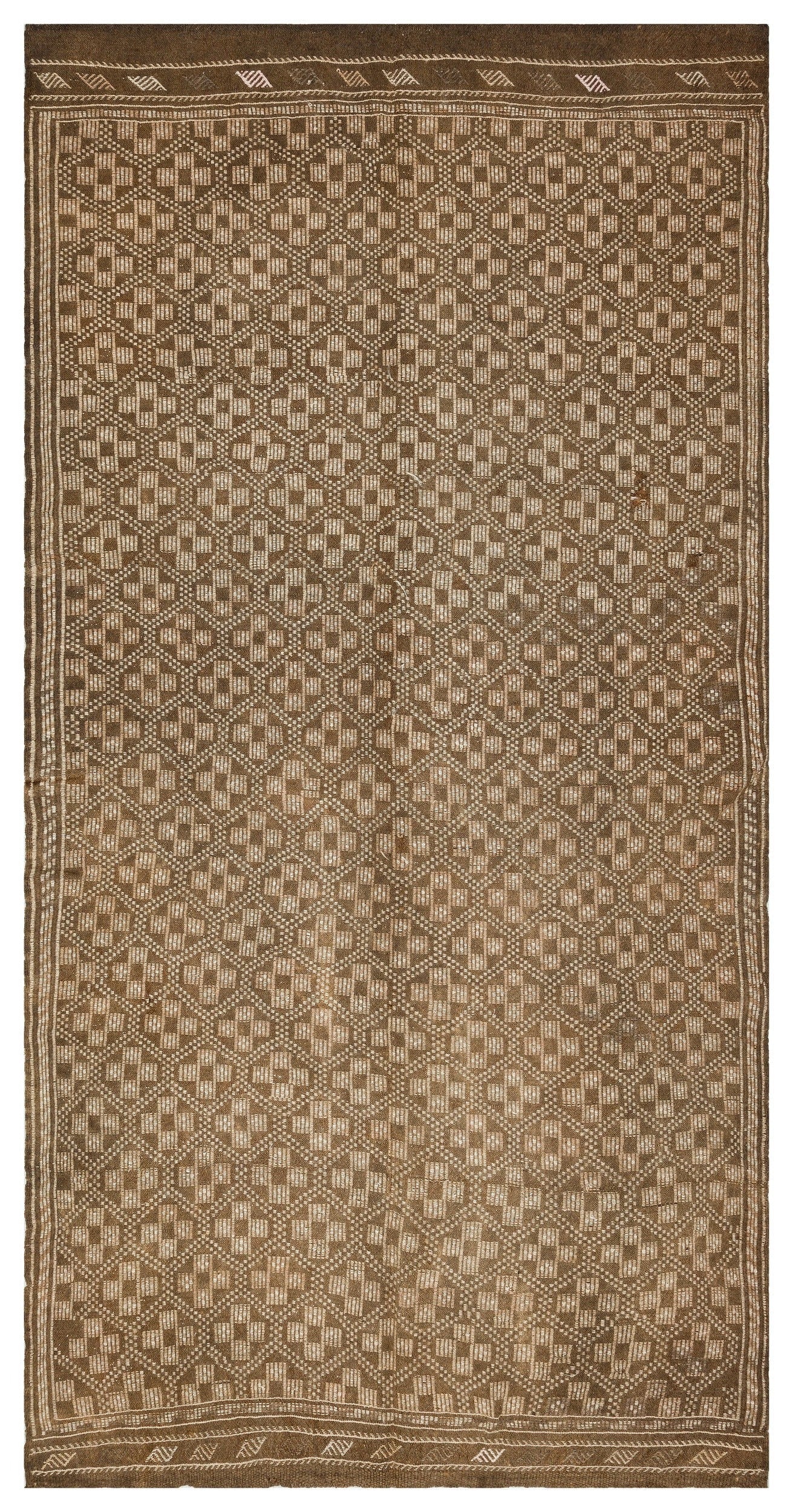 Girit Brown Geometric Wool Handmade Area Rug 4'3" x 13'1"