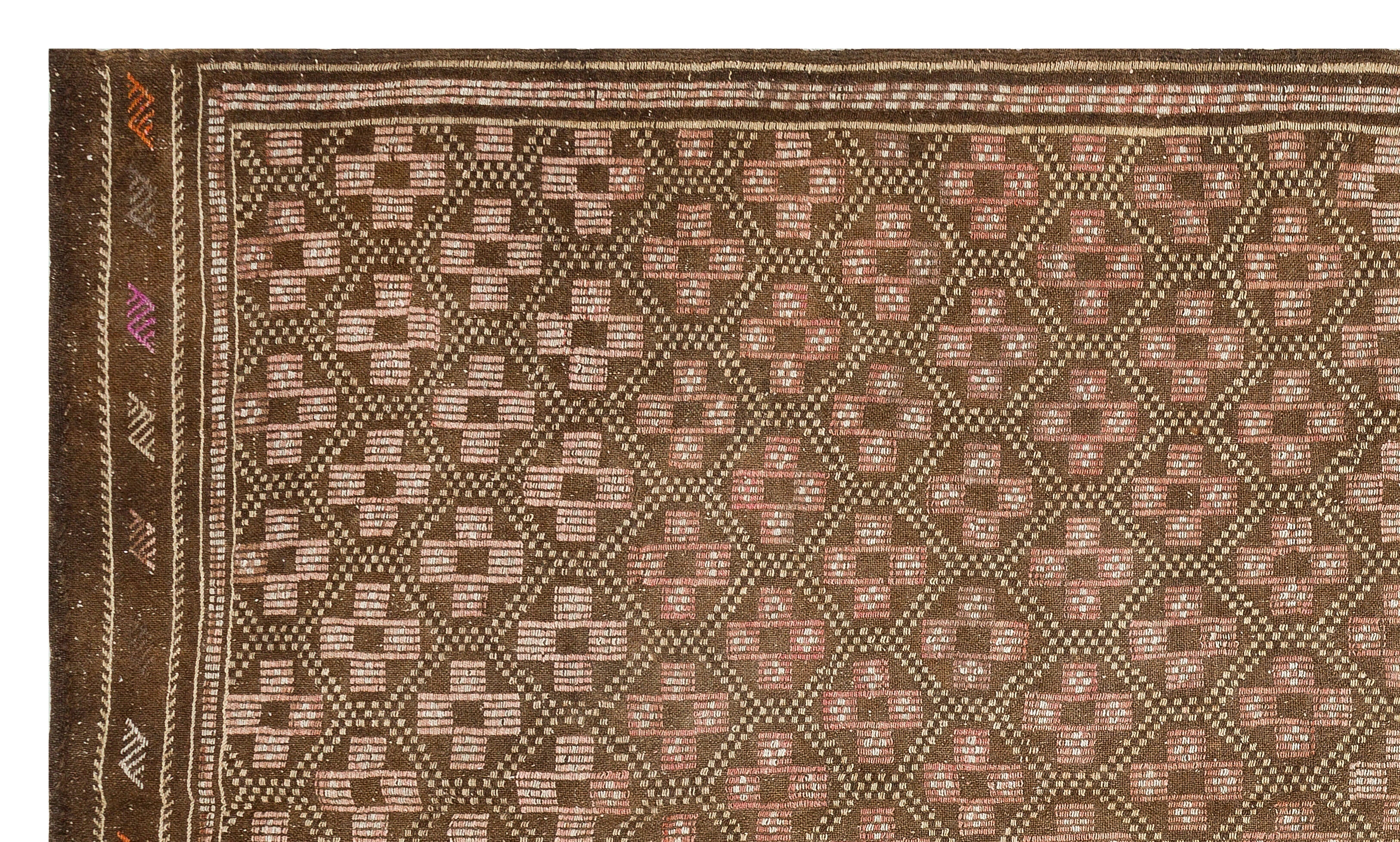Girit Brown Geometric Wool Handmade Area Rug 5'6" x 9'6"