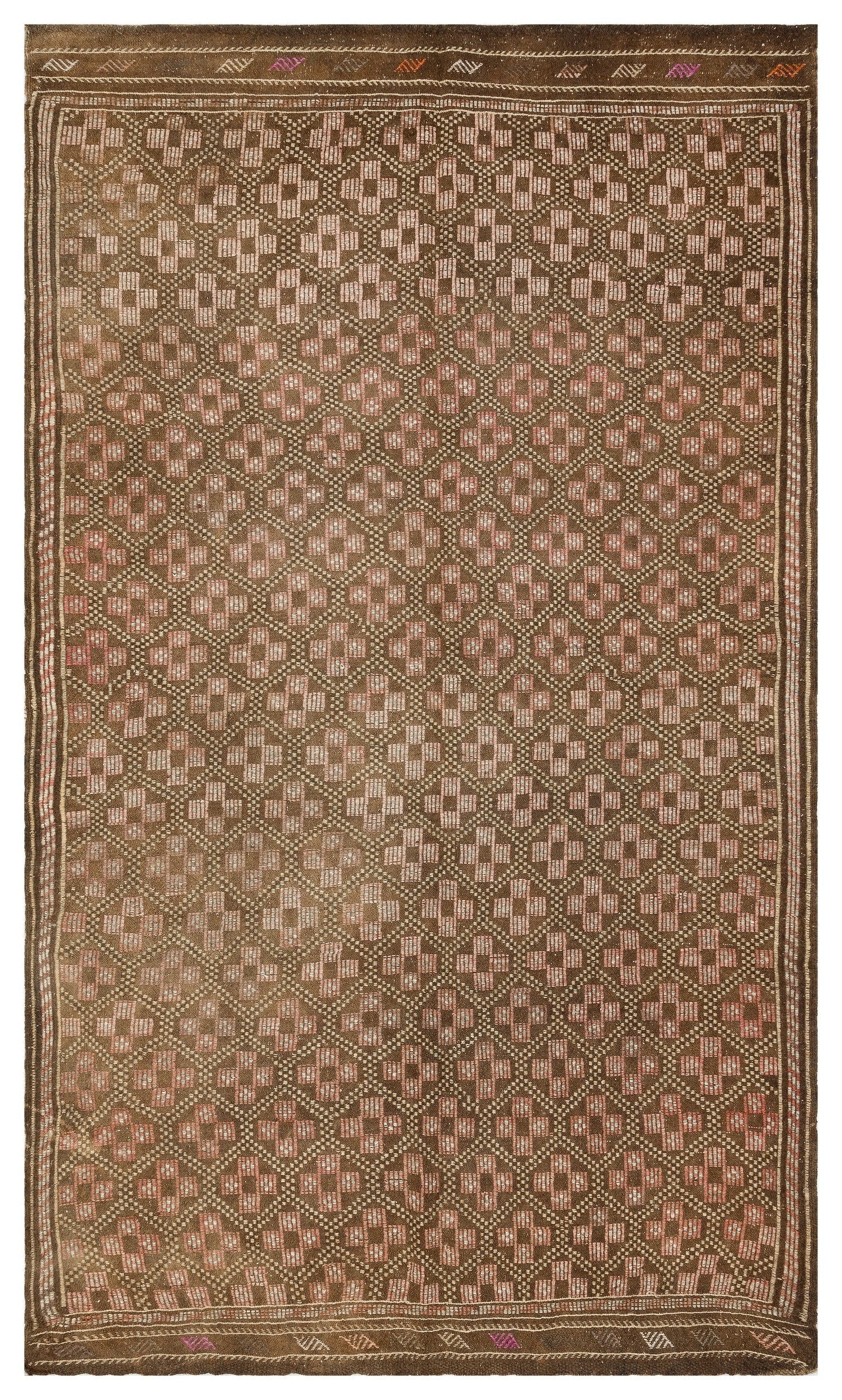 Girit Brown Geometric Wool Handmade Area Rug 5'6" x 9'6"