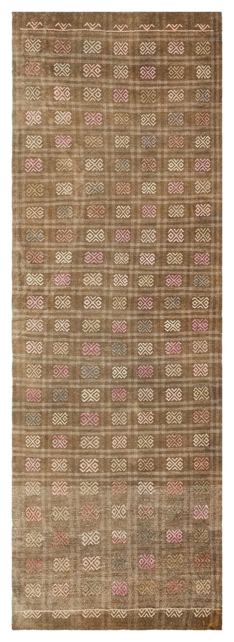 Girit Brown Geometric Wool Handmade Area Rug 3'1" x 9'0"