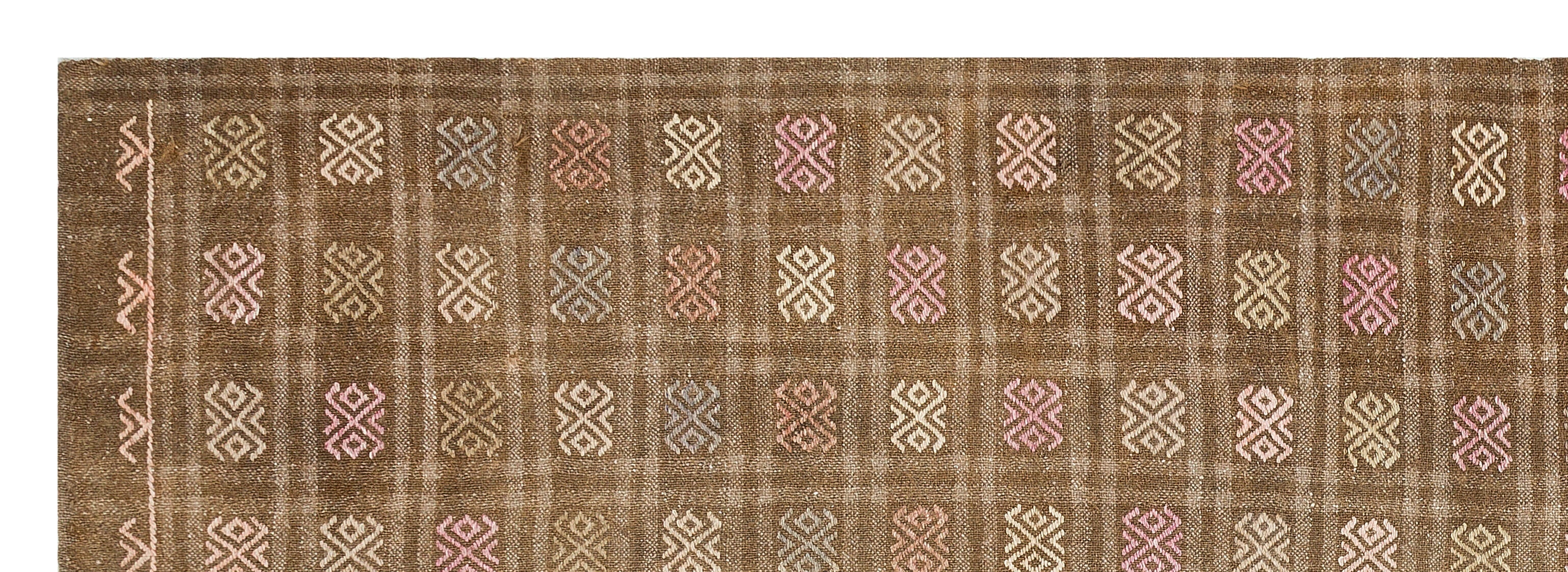 Girit Brown Geometric Wool Handmade Area Rug 3'1" x 9'0"