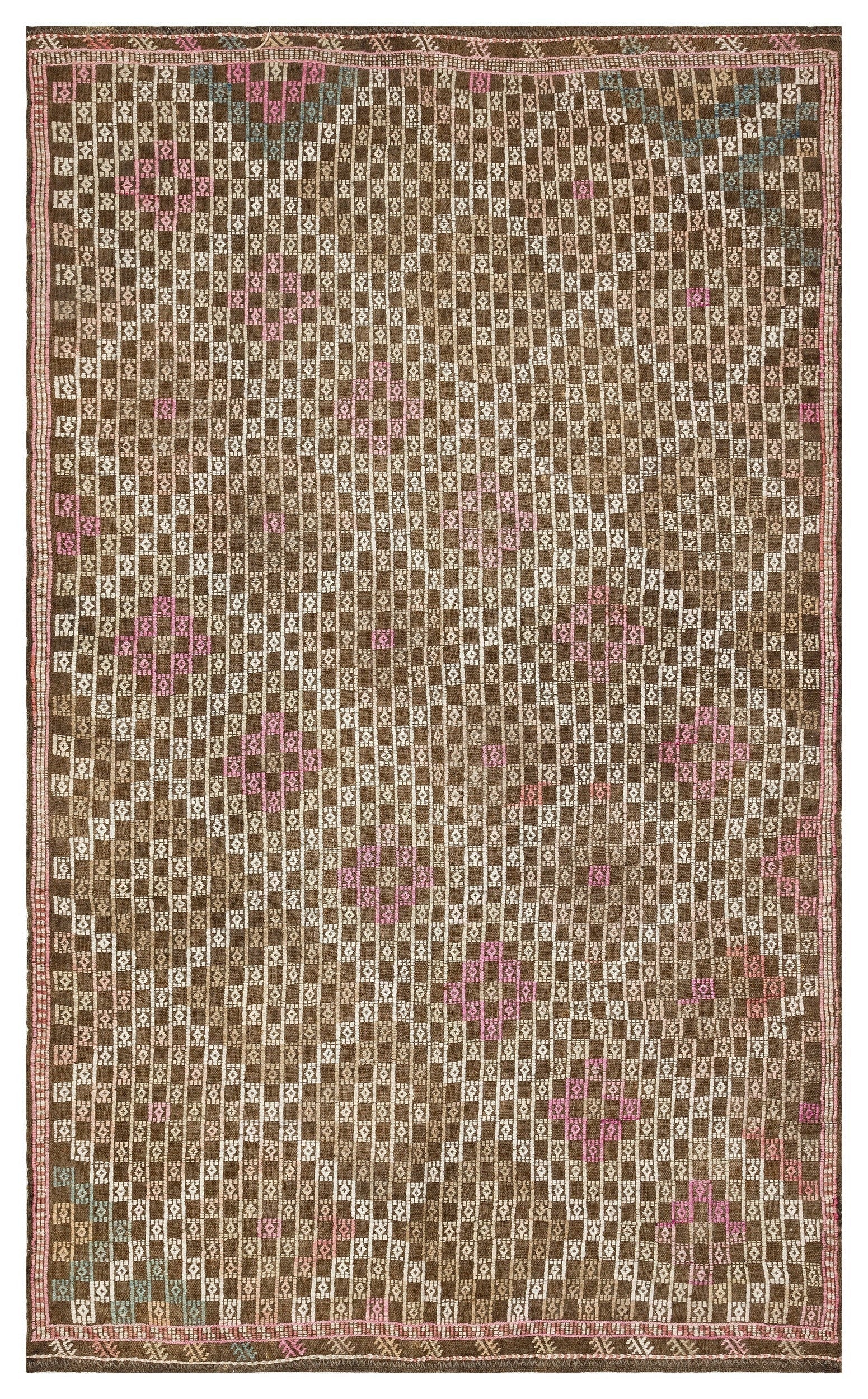 Girit Brown Geometric Wool Handmade Area Rug 5'3" x 9'1"