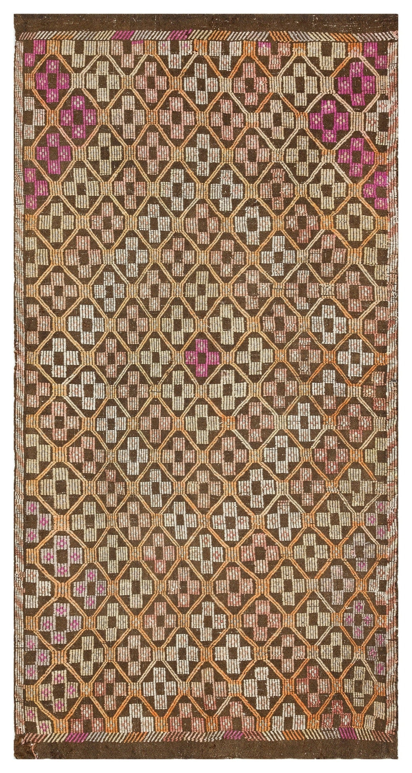 Girit Brown Geometric Wool Handmade Area Rug 5'1" x 9'0"