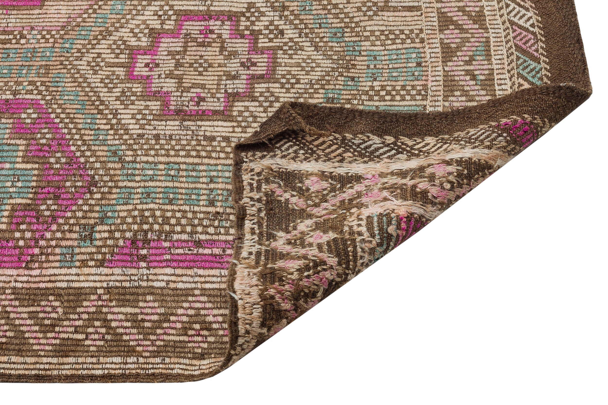 Girit Brown Geometric Wool Handmade Area Rug 5'5" x 10'10"