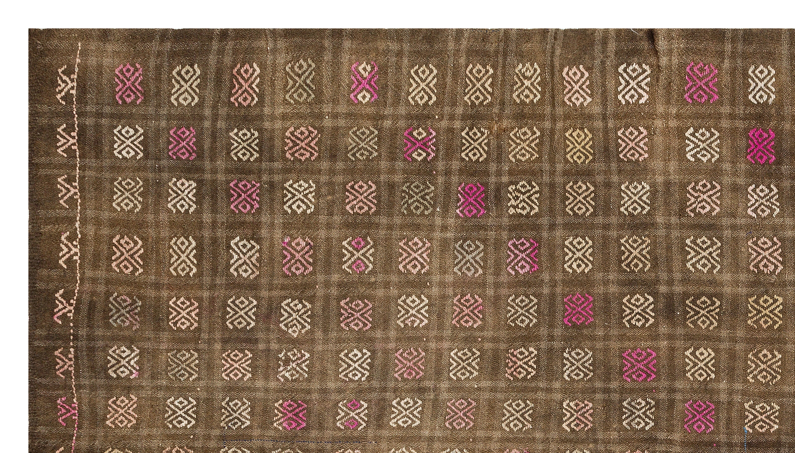 Girit Brown Geometric Wool Handmade Area Rug 5'4" x 9'10"