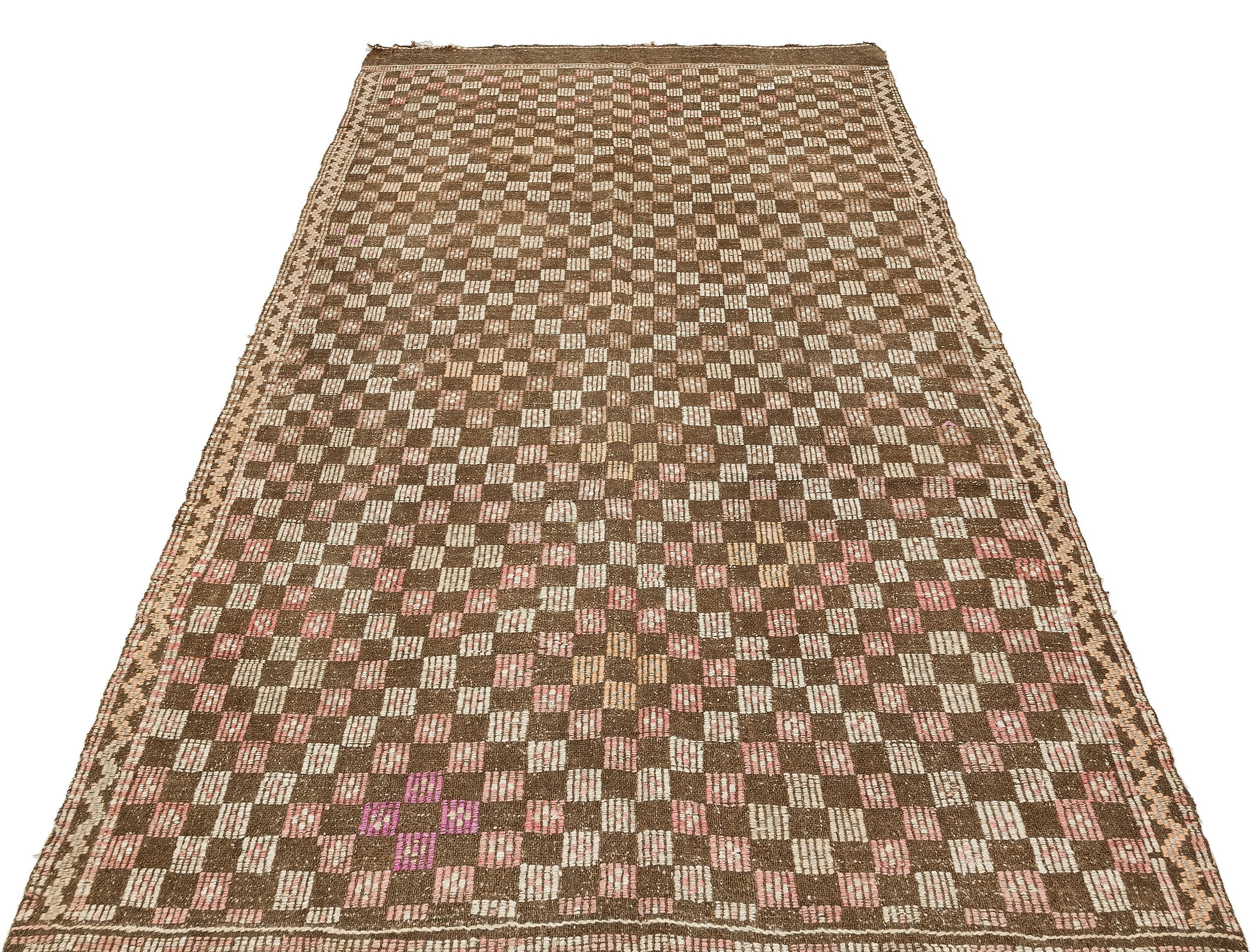 Girit Brown Geometric Wool Handmade Area Rug 4'7" x 9'7"