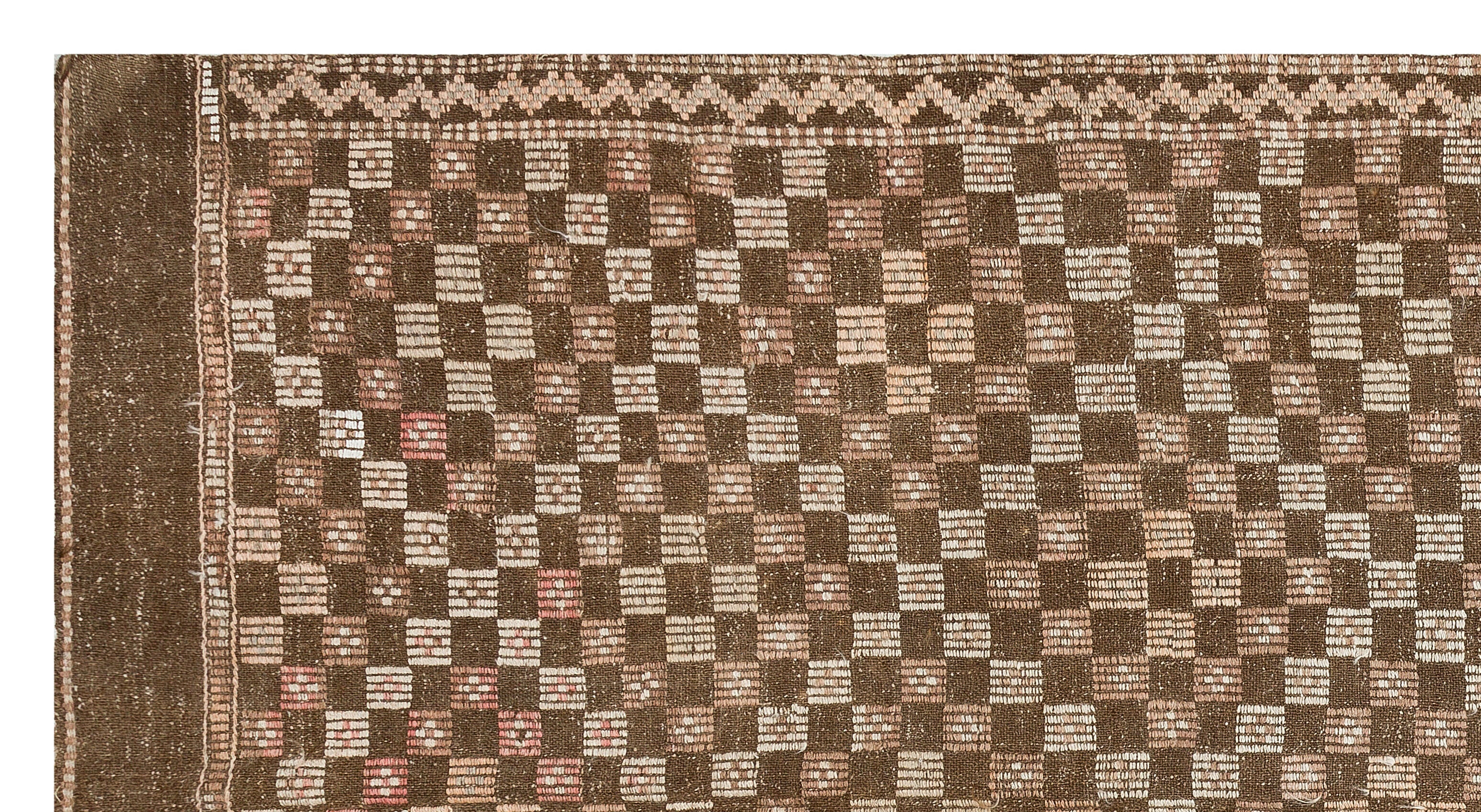 Girit Brown Geometric Wool Handmade Area Rug 4'7" x 9'7"