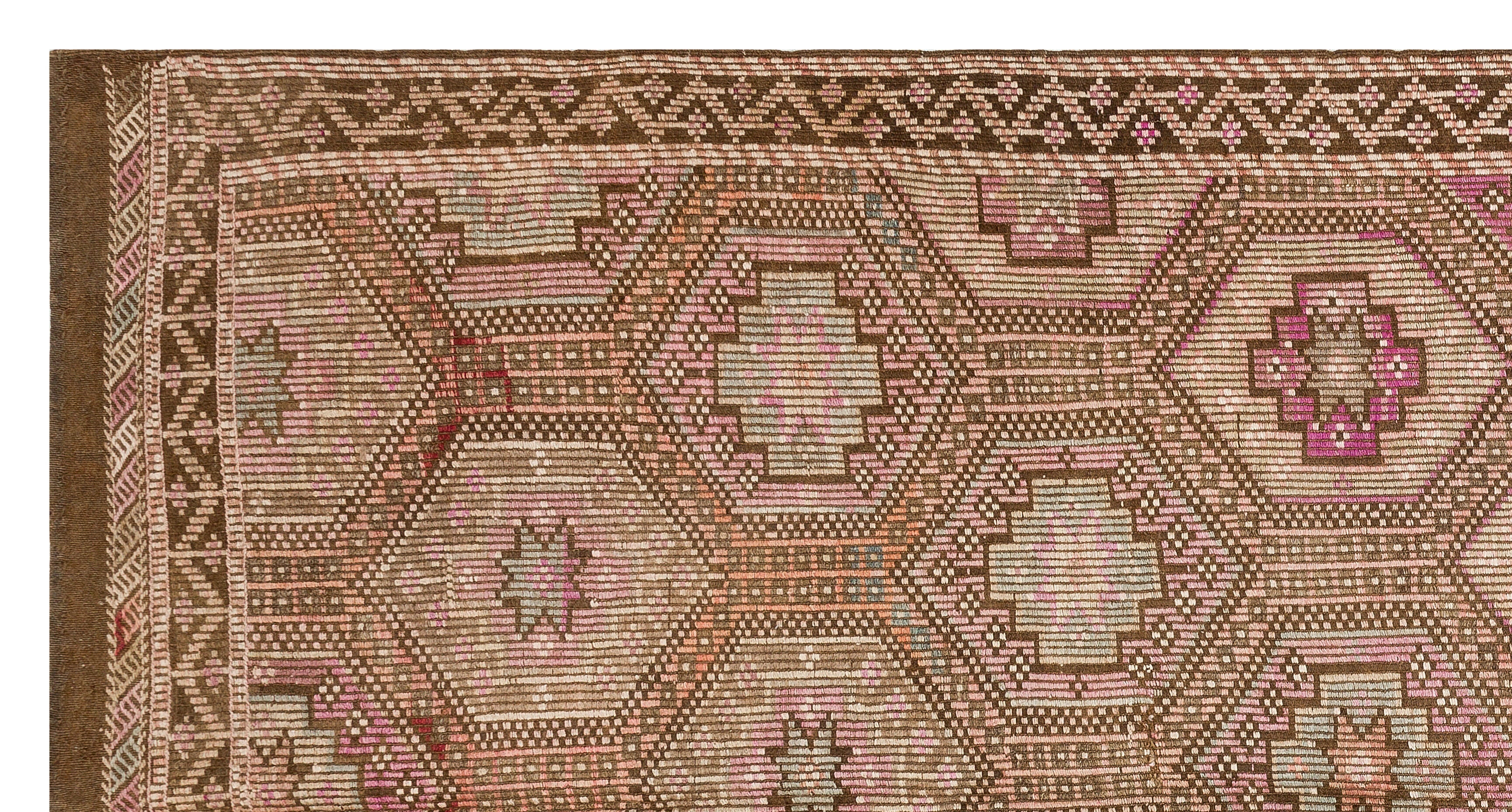 Girit Brown Geometric Wool Handmade Area Rug 6'1" x 9'2"