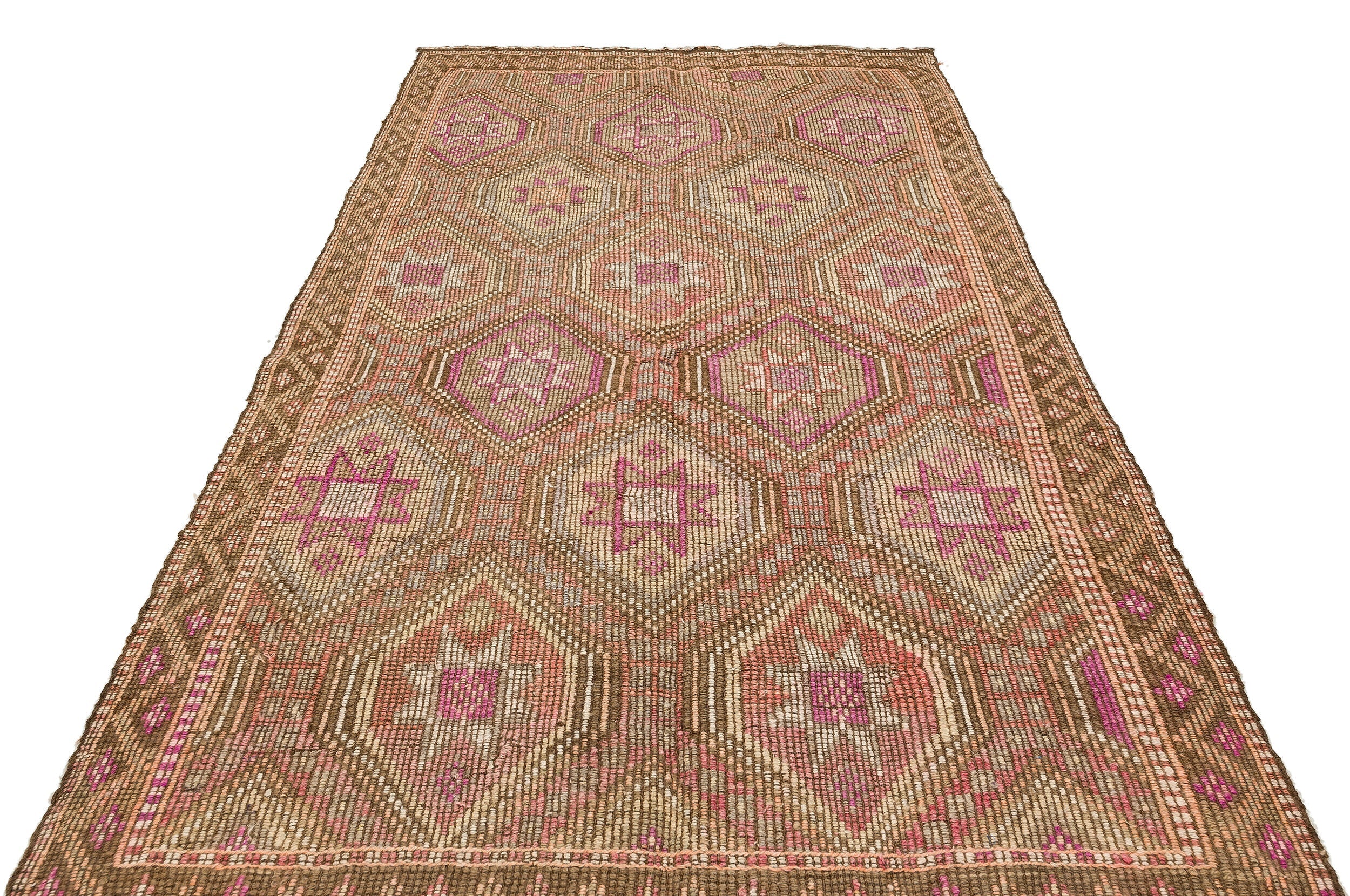 Girit Brown Geometric Wool Handmade Area Rug 4'10" x 11'2"