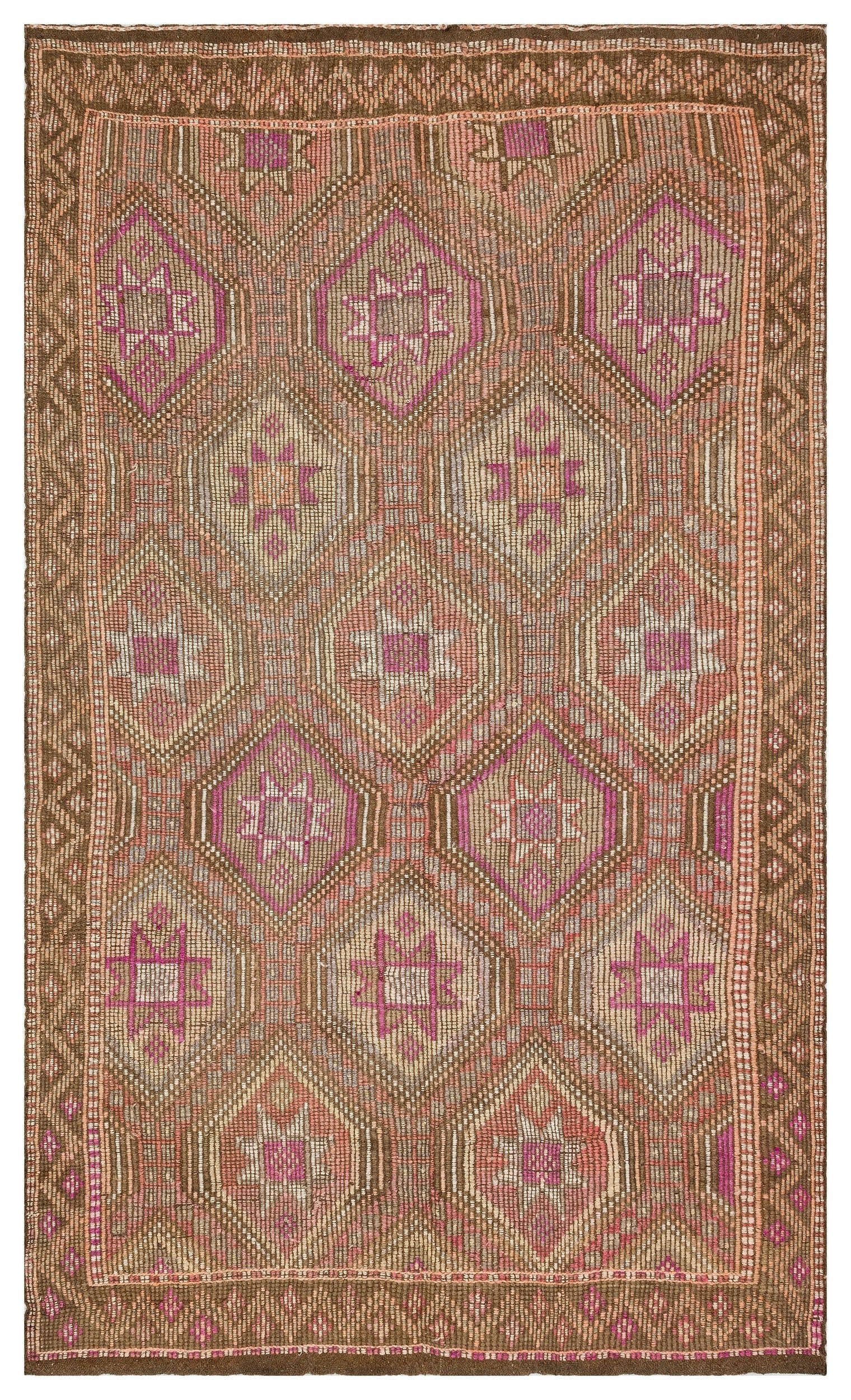 Girit Brown Geometric Wool Handmade Area Rug 4'10" x 11'2"