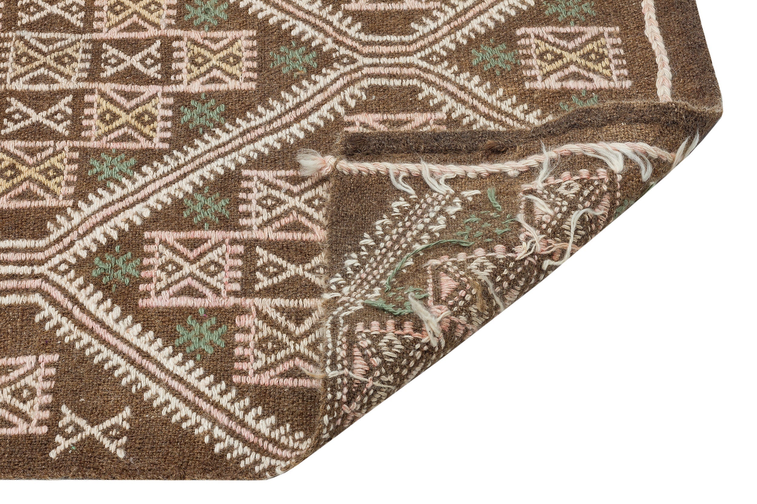 Girit Brown Geometric Wool Handmade Area Rug 4'9" x 8'4"