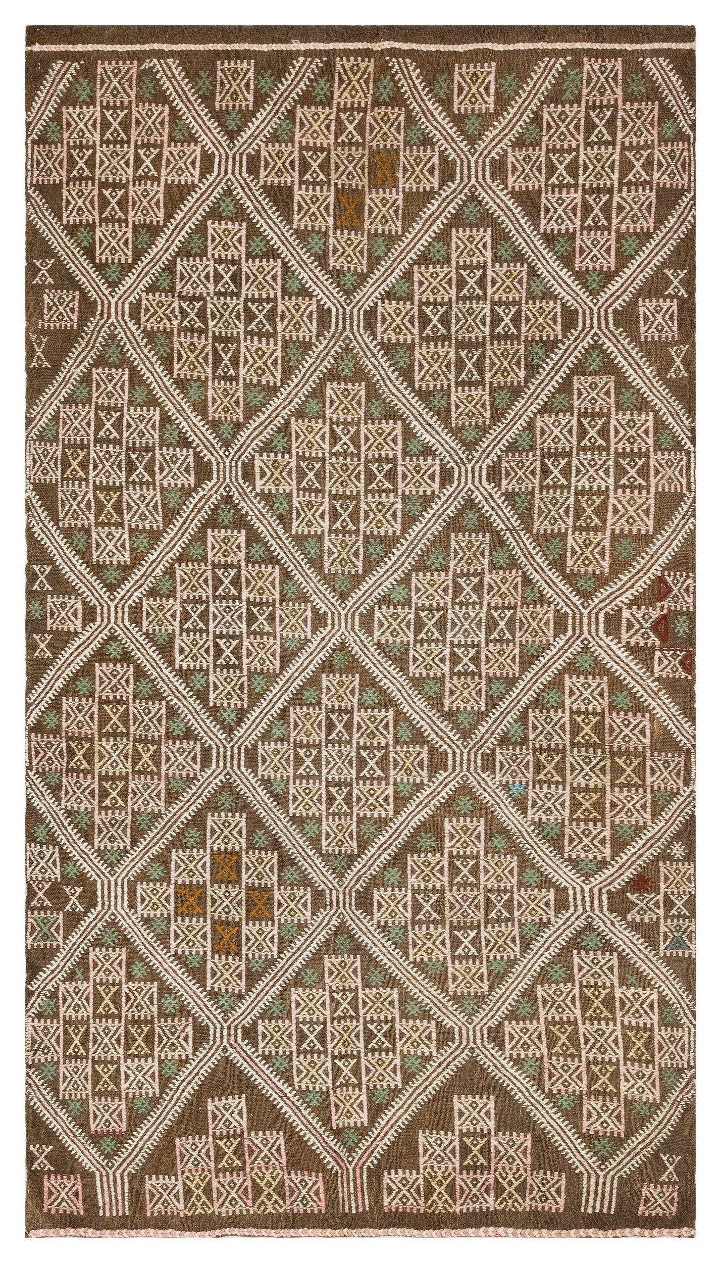 Girit Brown Geometric Wool Handmade Area Rug 4'9" x 8'4"