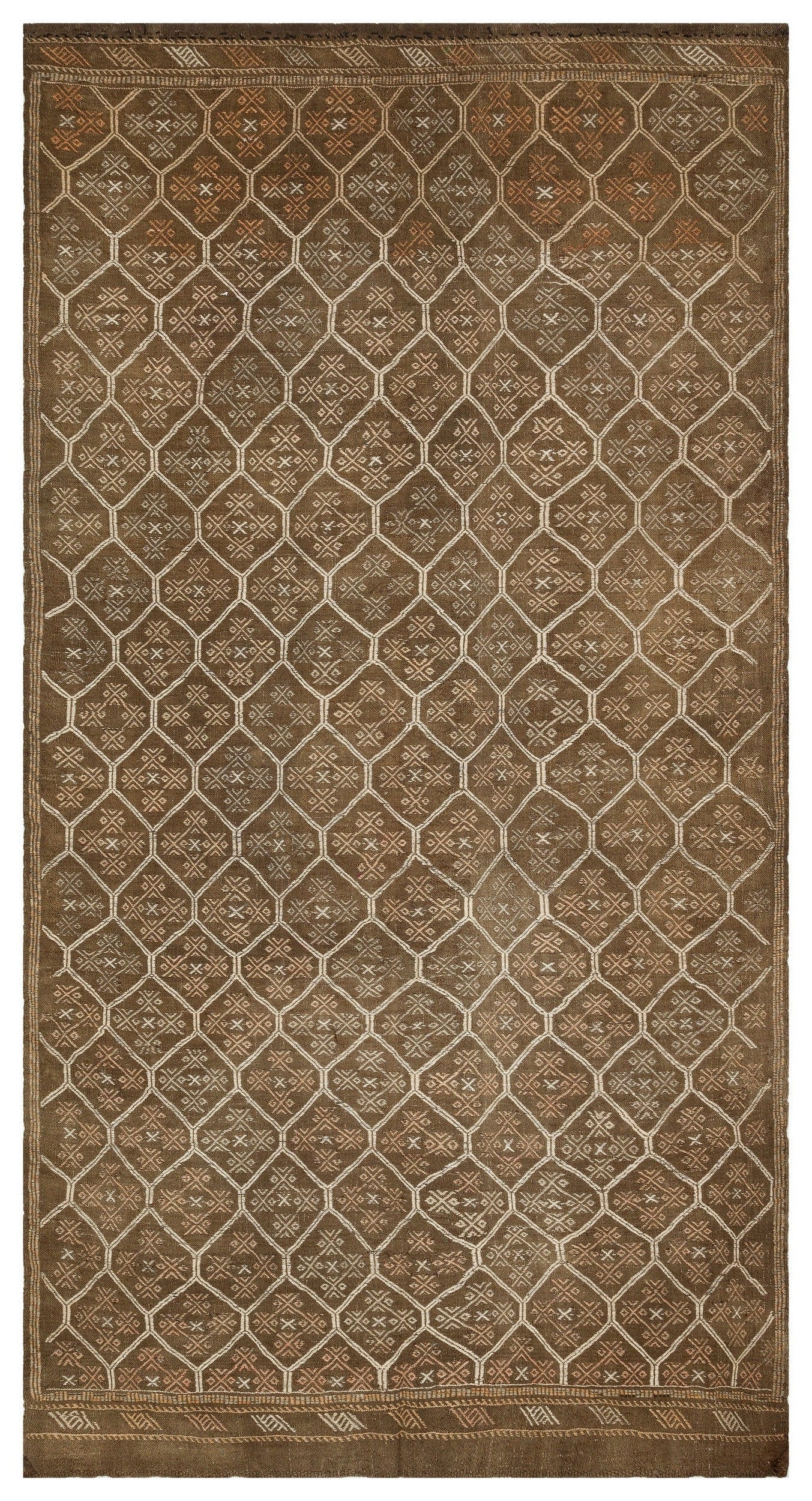 Girit Brown Geometric Wool Handmade Area Rug 6'0" x 10'11"