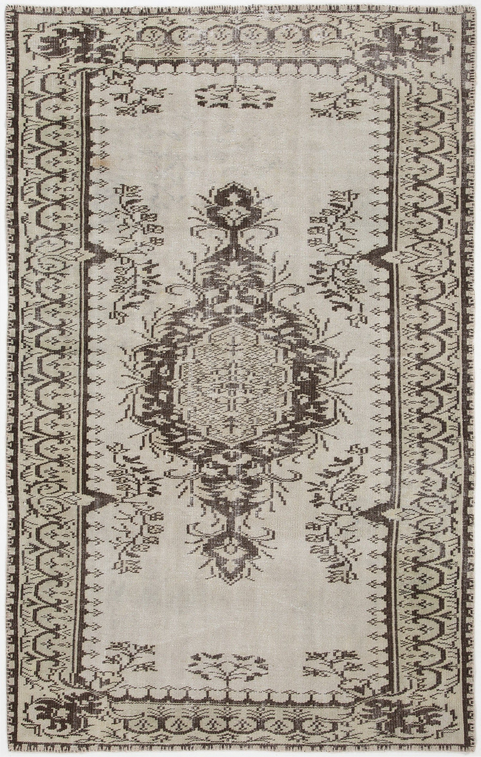 Atina Beige Vintage Wool Handmade Area Rug 5'1" x 8'1"