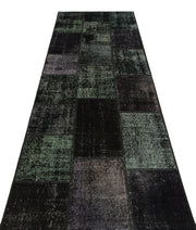 Iskece Black Vintage Wool Handmade Area Rug 3'3" x 9'10"