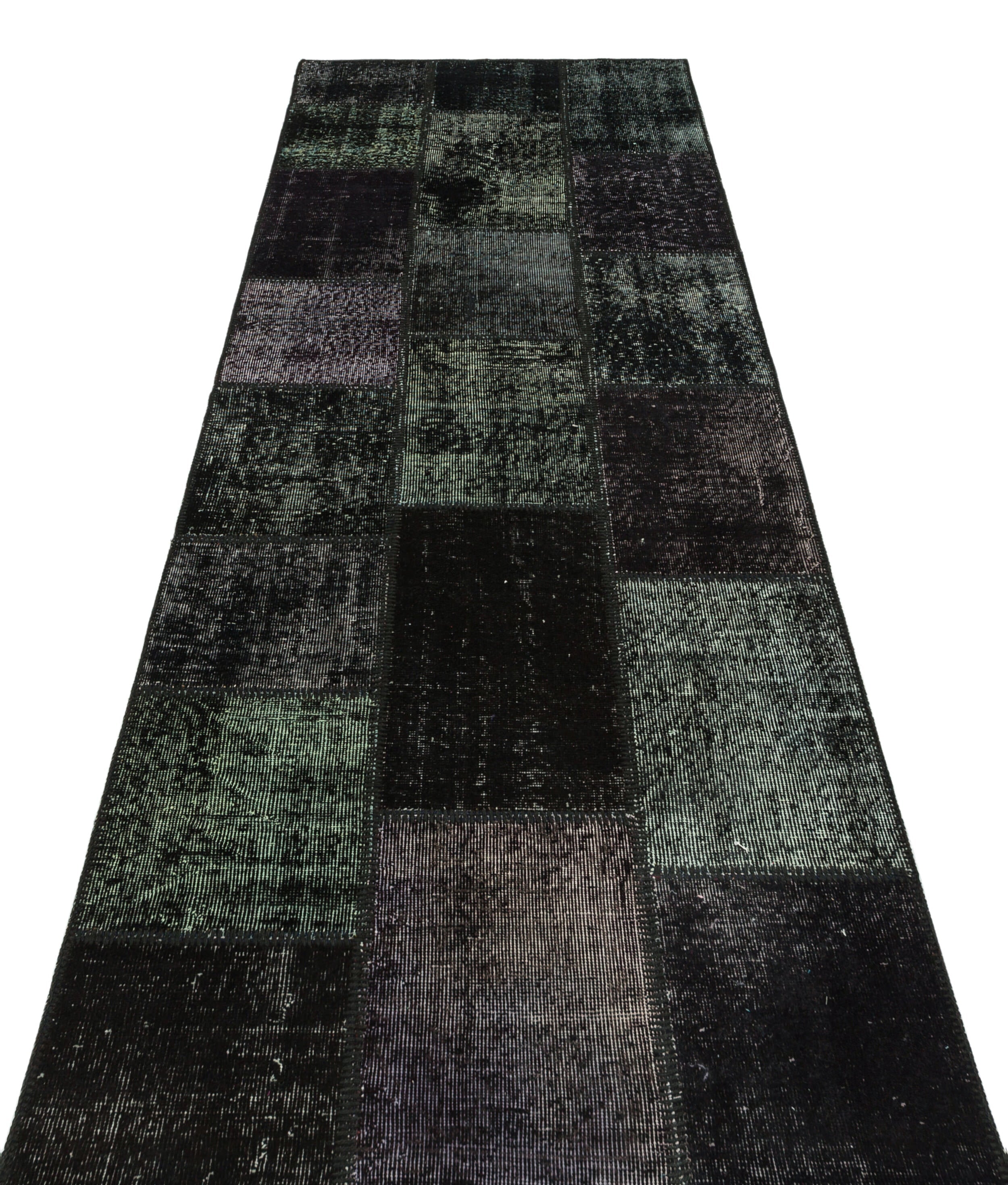 Iskece Black Vintage Wool Handmade Area Rug 3'3" x 9'10"