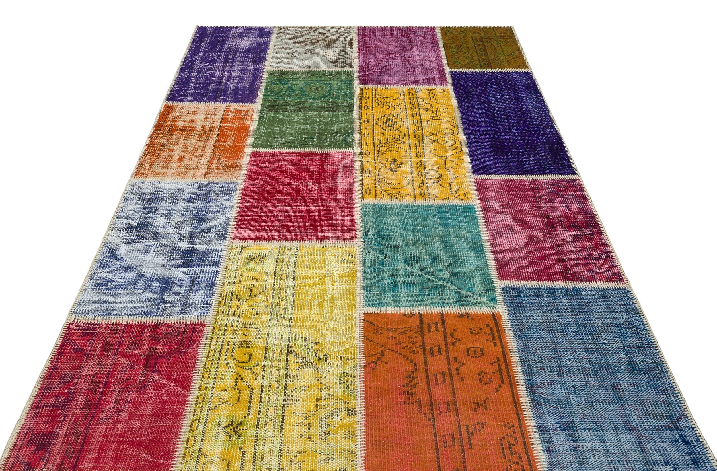 Iskece 36915 Beige Patchwork Wool Handmade Area Rug 5'3" x 7'6"