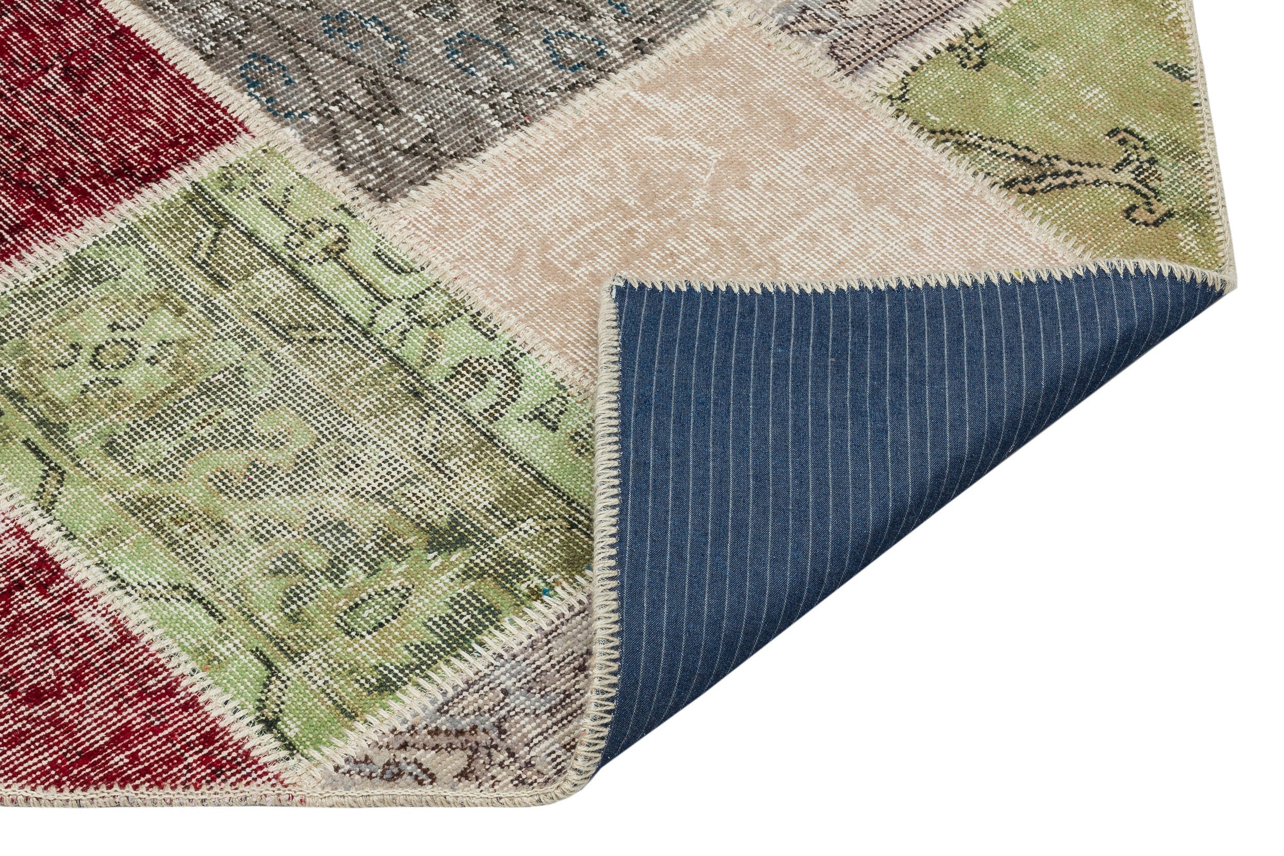 Iskece 36916 Beige Patchwork Wool Handmade Area Rug 5'0" x 7'5"