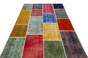 Iskece 36917 Beige Patchwork Wool Handmade Area Rug 5'3" x 7'7"